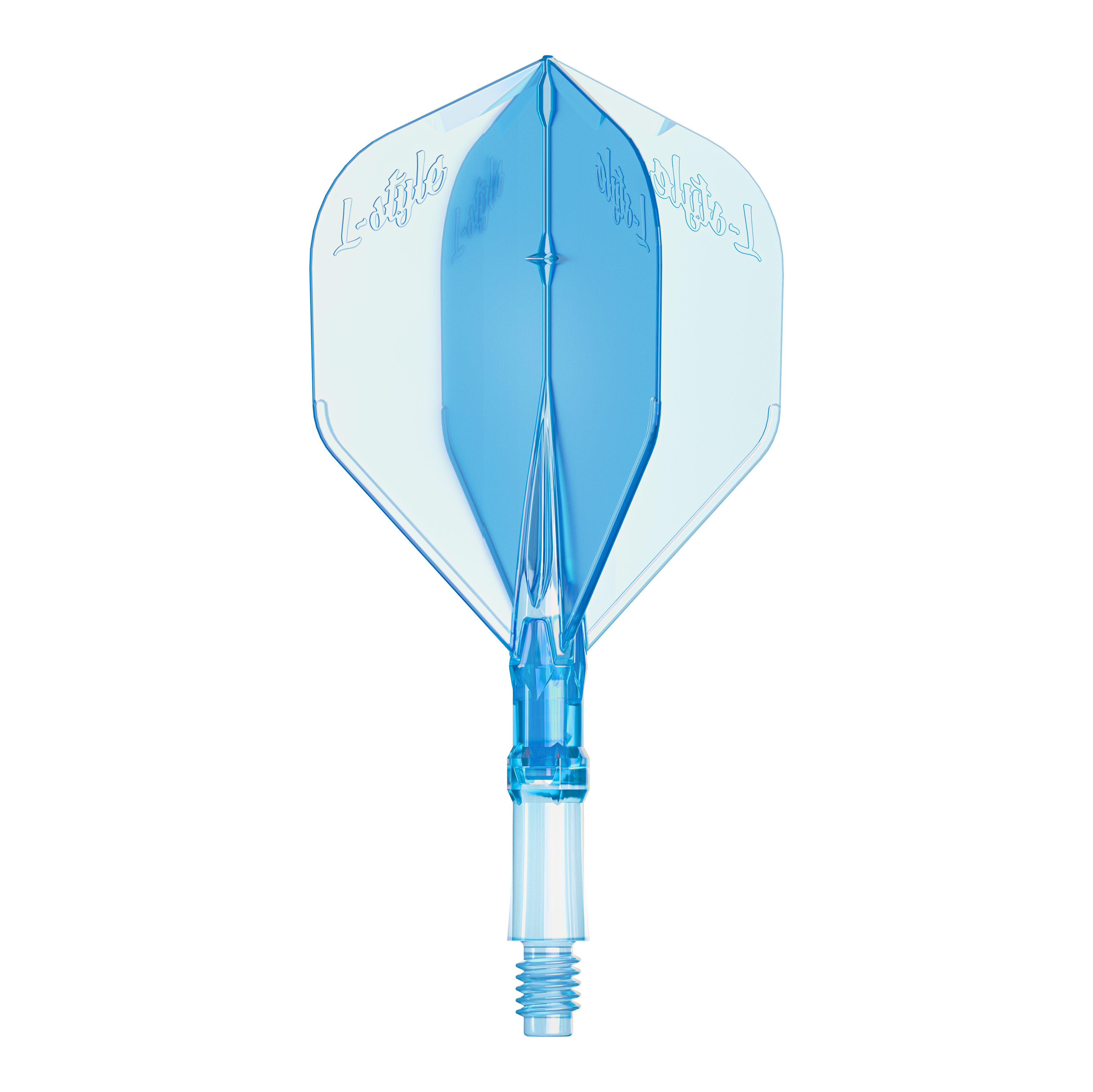 Loty L-Style L-System - Clear Blue Abgebildet ist ein L-Style L-System Flight in klarer blauer Farbe, Größe Small. Es ist ein Ersatz-Flight für Dartpfeile.