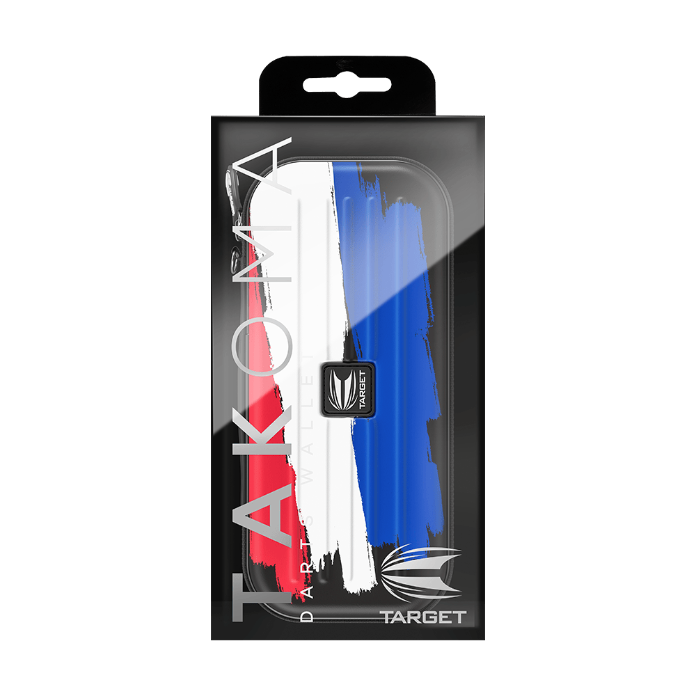 330002_Target_Takoma_Flag_Holland_Dartwallet_4QsxHYqWHjpOD0 Das Bild zeigt eine Target Takoma Flag Holland Dartwallet in einer Verpackung. Die Darttasche hat ein Design mit roten, weißen und blauen Farbstreifen, die an die niederländische Flagge erinnern.