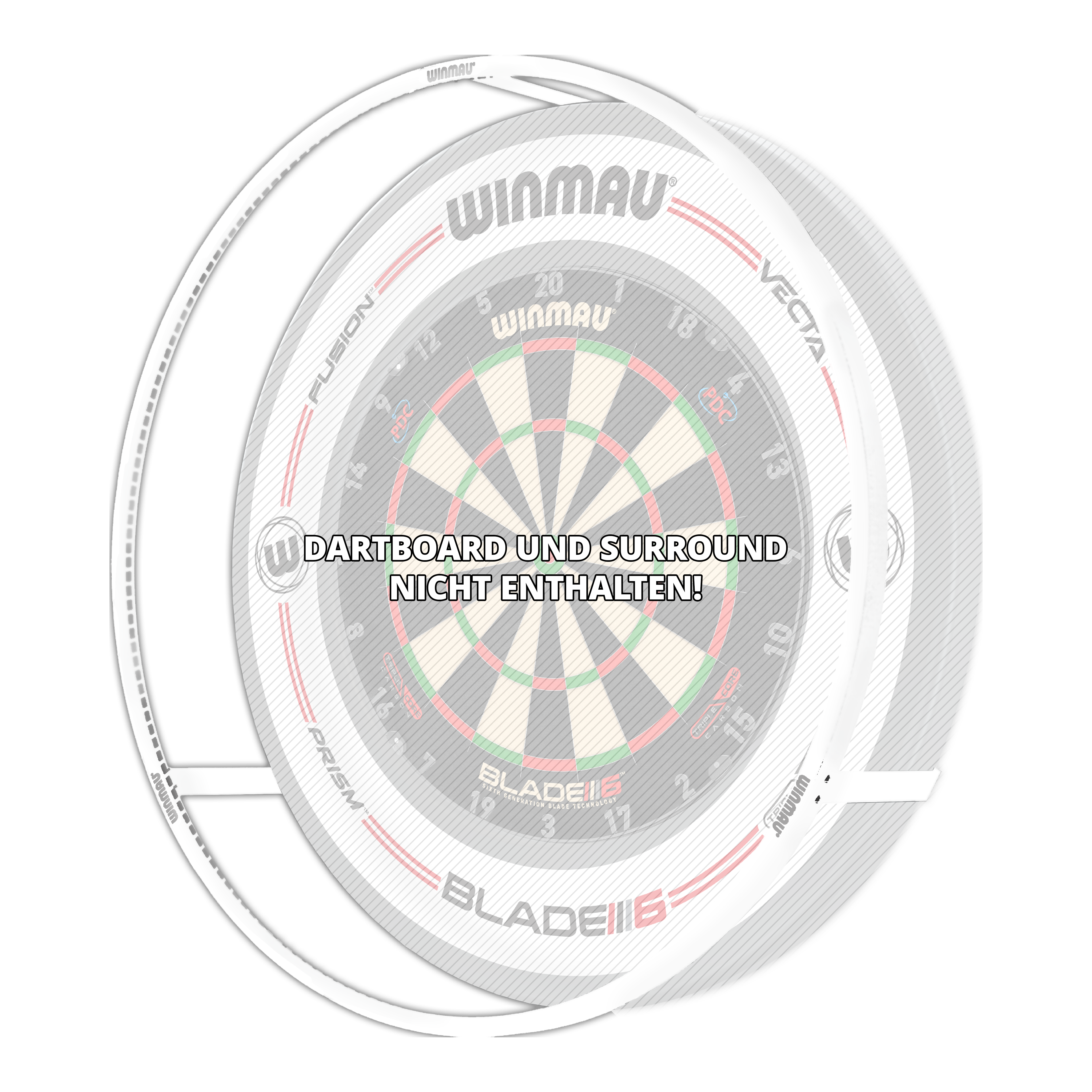 Winmau Plasma Ice LED Dartboard Light Auf dem Bild ist das Produkt "Winmau Plasma Ice LED Dartboard Light" zu sehen. In der Mitte steht geschrieben: "Dartboard und Surround nicht enthalten!"