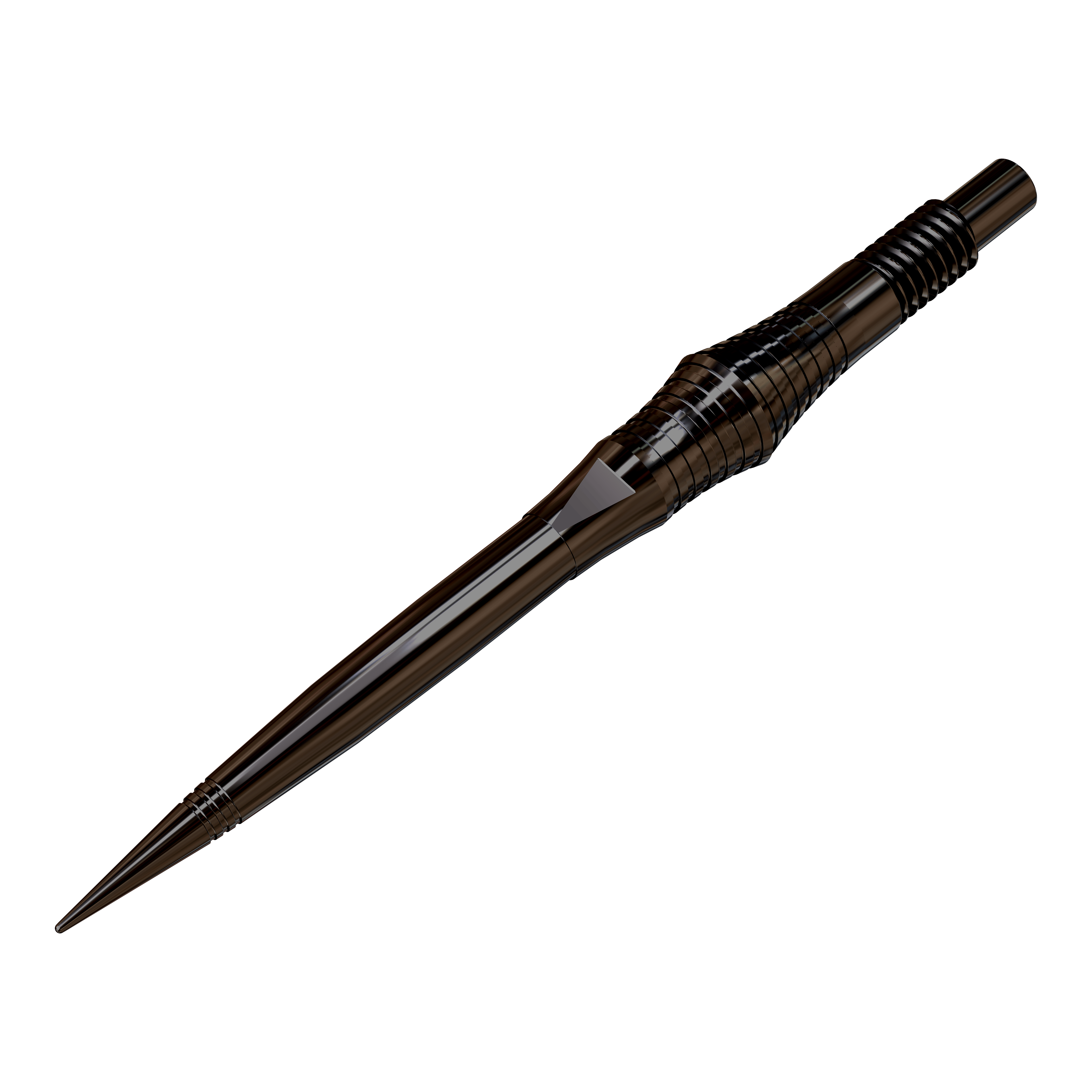 Końcówki do lotek Harrows Quick Point Spire Elite Series – czarne Zu sehen sind schwarze Dartspitzen, die auf einer ebenen Fläche ausgebreitet sind. Die Spitzen werden aus einer leicht schrägen Perspektive präsentiert.