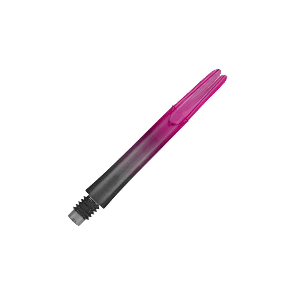 Wałek L w stylu L Zablokowany, prosty, naturalny9 Wałek dwutonowych - różowy Das Bild zeigt einen zweiteiligen Dart-Schaft in den Farben Schwarz und Pink. Der Schaft hat ein Schraubgewinde auf einer Seite und ist gerade geformt.