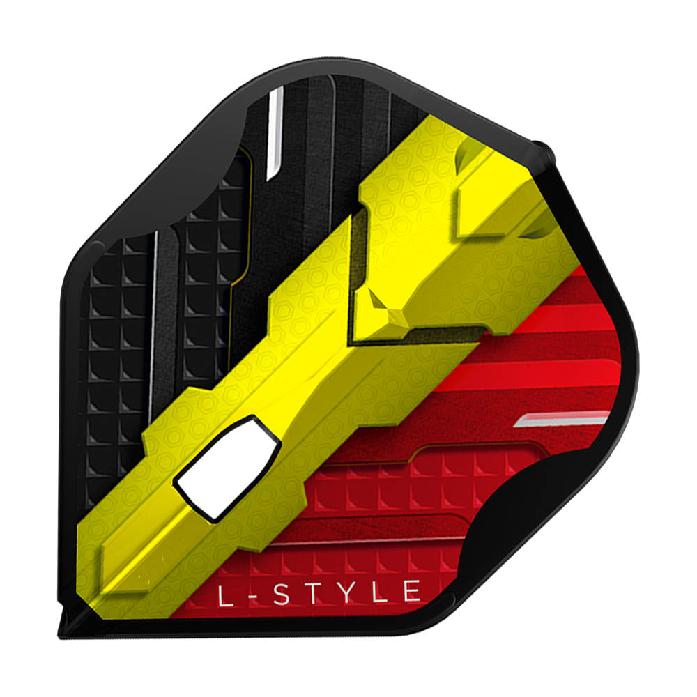 L-Style V-Series V1 Typ C Belgia Czarny L1PRO Loty Das Bild zeigt ein L-Style V-Series V1 Type C Belgium Black L1PRO Flight. Das Flight ist in den Farben Schwarz, Gelb und Rot gestaltet, ähnlich der belgischen Flagge.