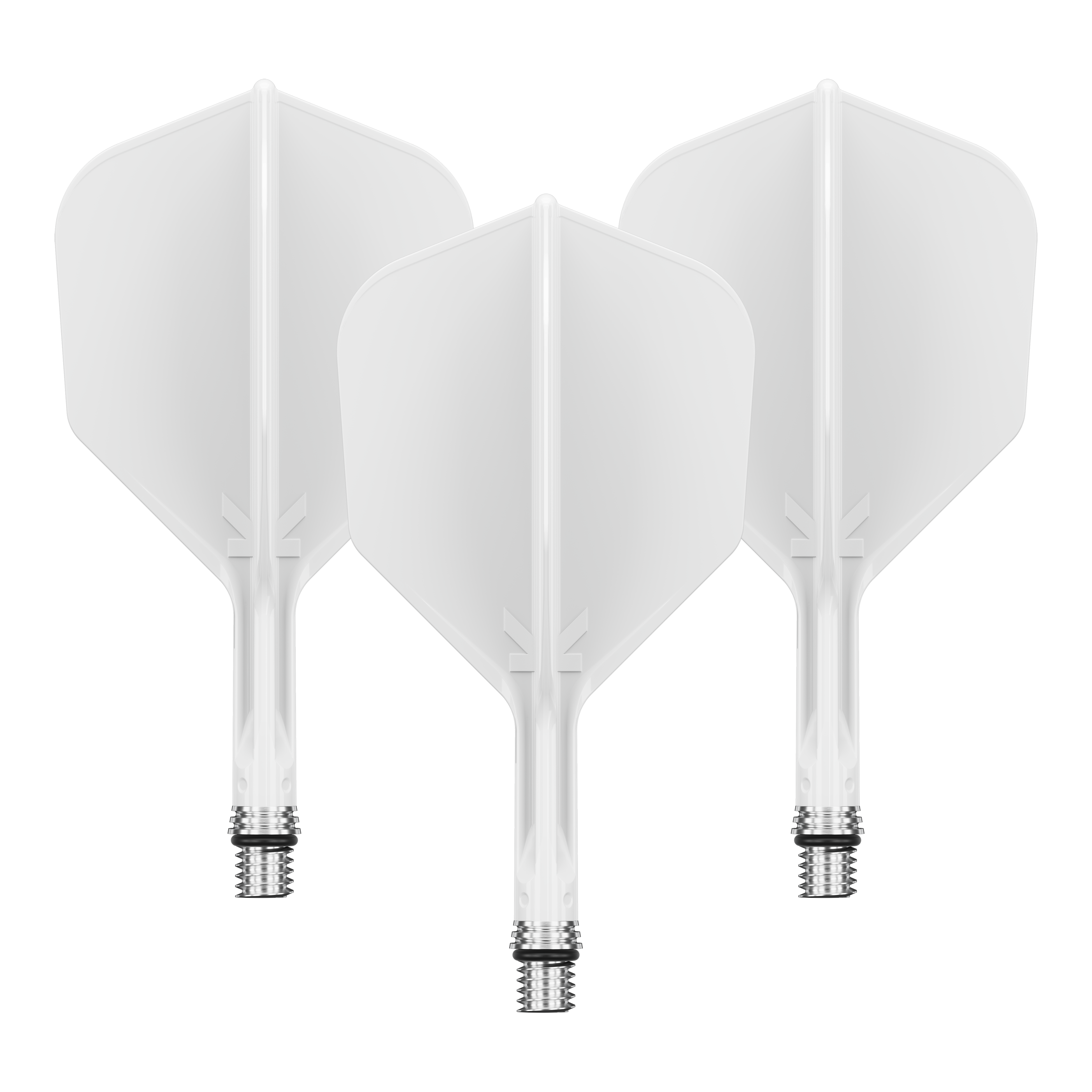 Zu sehen ist ein Flight-Set namens 410540_Target_KShift_No6_Flights_Wei_19mm_1Set. Mehrere weiße Flights sind gemeinsam präsentiert.