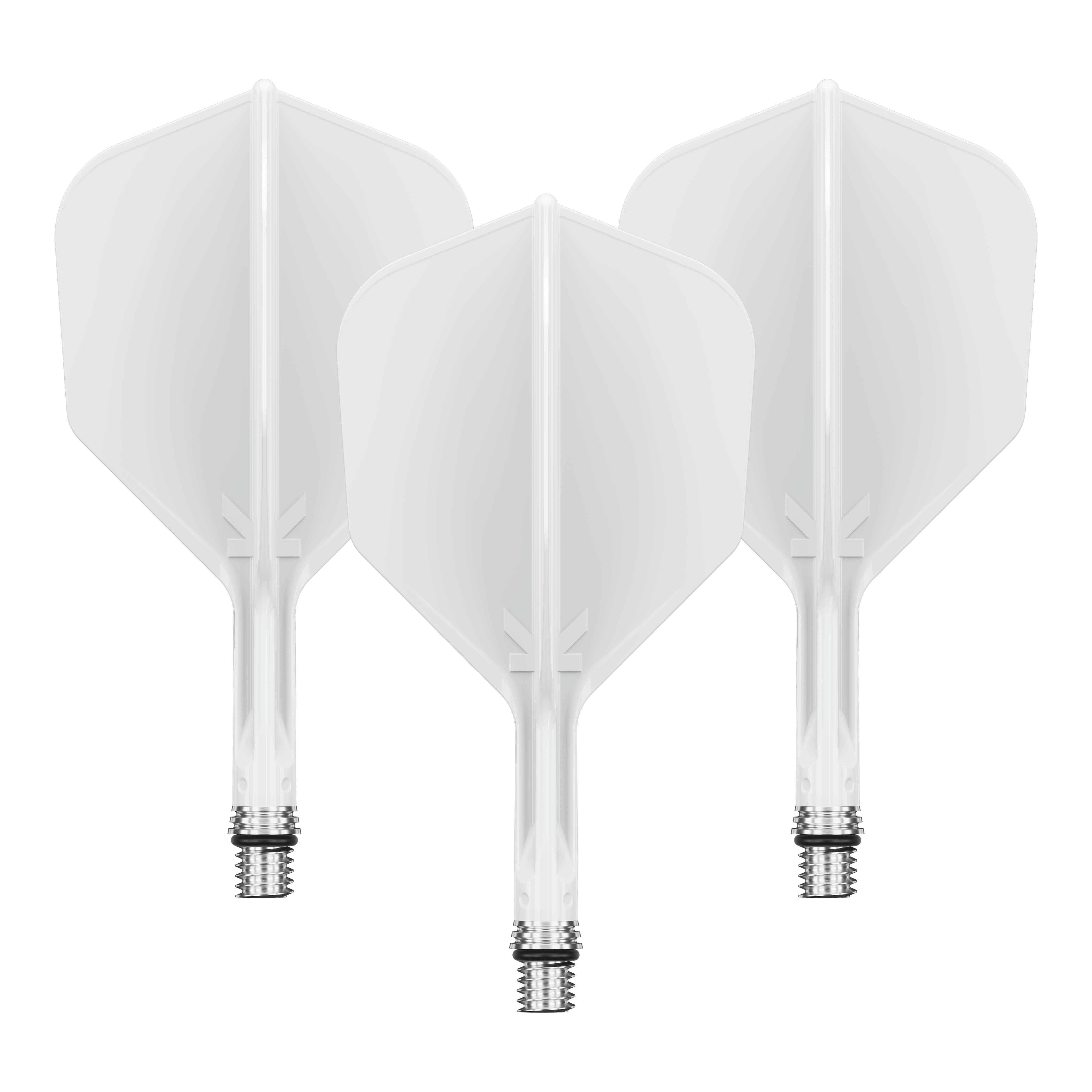 Loty Target K-Shift No6 - białe Zu sehen ist ein Flight-Set namens 410540_Target_KShift_No6_Flights_Wei_19mm_1Set. Mehrere weiße Flights sind gemeinsam präsentiert.