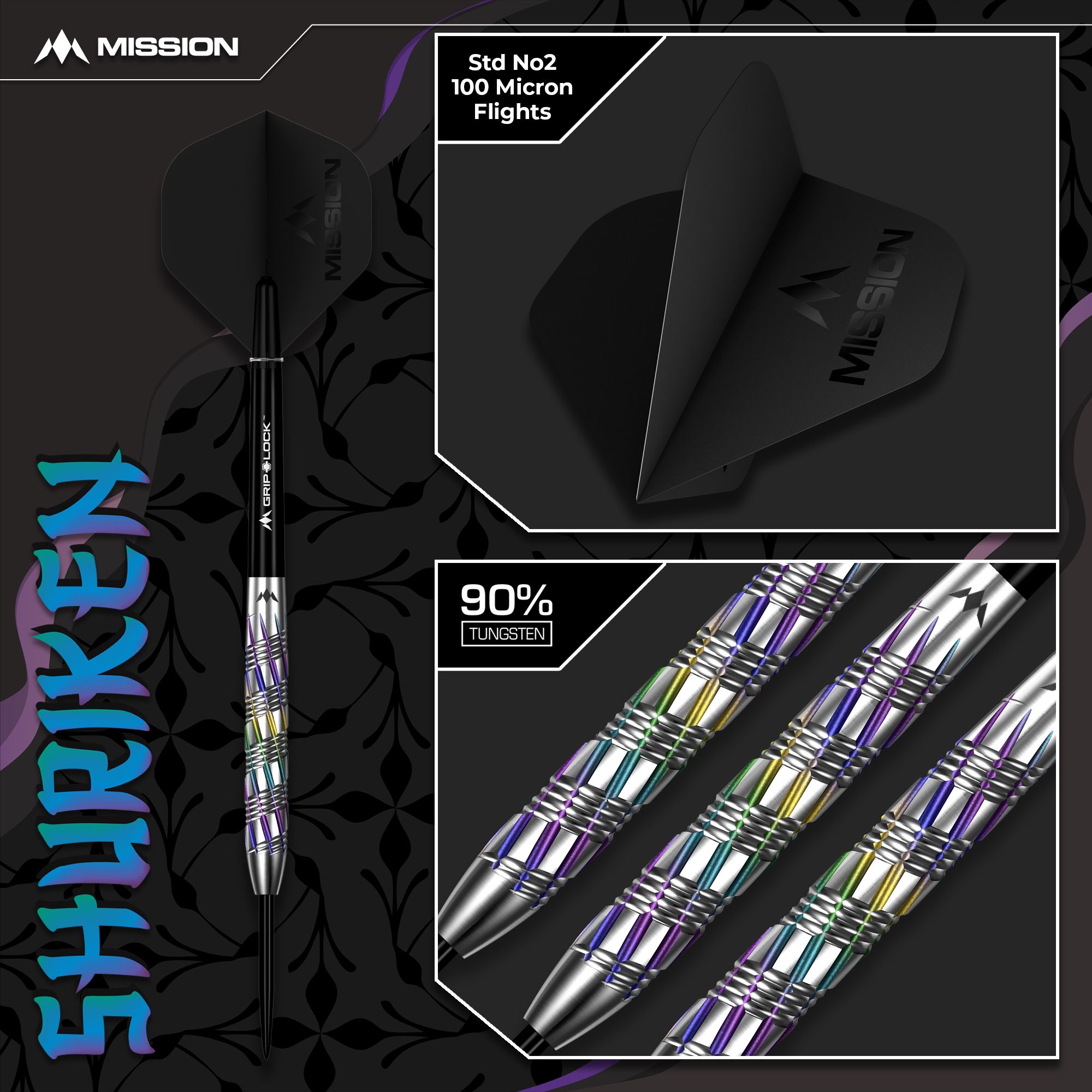 Misja Shuriken Steel Darts Das Bild zeigt die Mission Shuriken Steeldarts. Diese Darts sind speziell für das Steeldart-Spiel entwickelt.