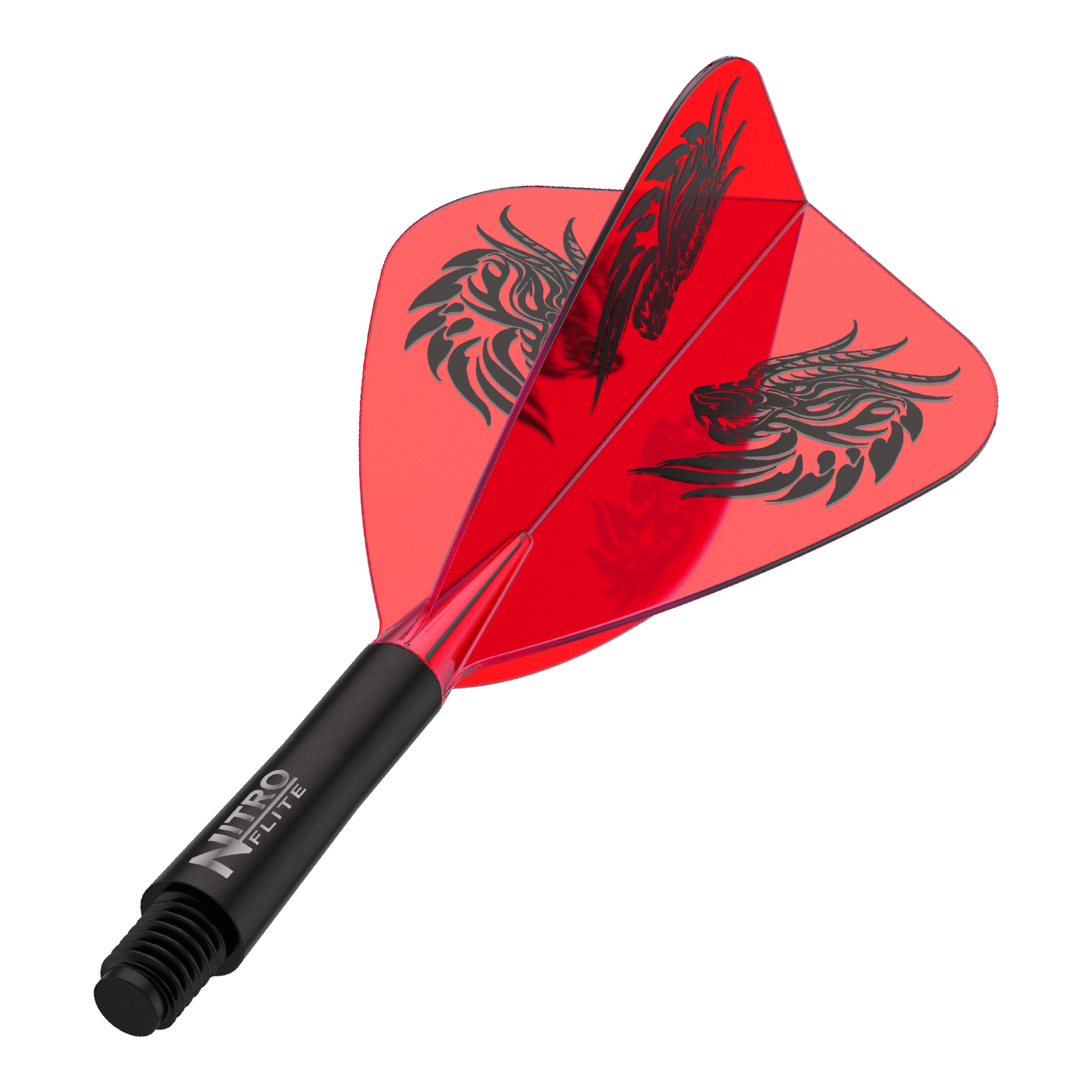 Dart-Flights zu sehen, vermutlich Jonny Clayton Kite Flights in kurzer Variante. Die Flights sind in dunklem Design gehalten.