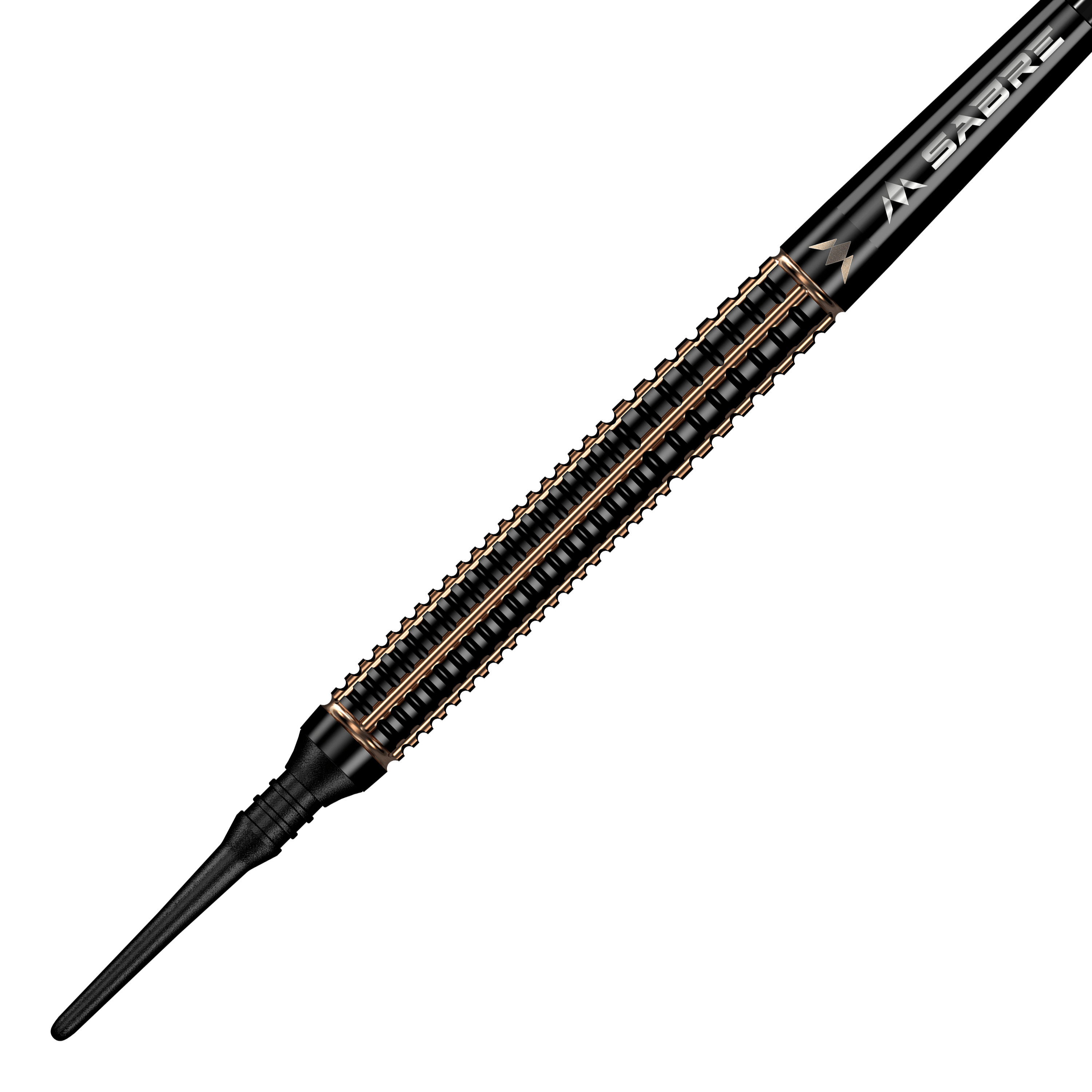 Miękkie lotki Mission Scorpion - 19g Das Bild zeigt einen Mission Scorpion Softdart mit einem Gewicht von 19 Gramm. Der Dart hat ein elegantes, schwarzes Design mit goldfarbenen Akzenten.