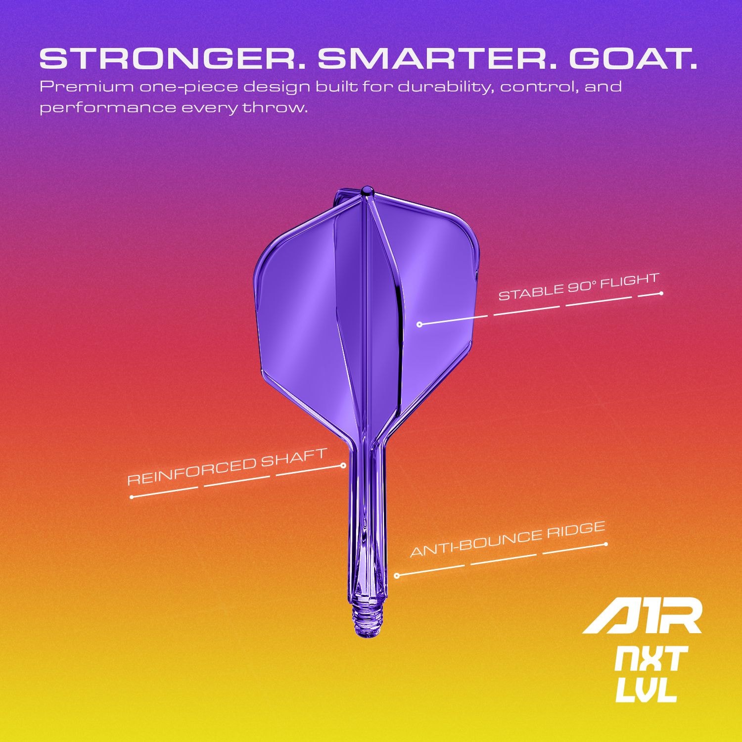 System wału lotniczego GOAT A1R No6 – neonowofioletowy Abgebildet ist das GOAT A1R No6 Flight-Shaft-System in leuchtendem Neon Lila. Es ist speziell für den Einsatz im Dartsport konzipiert.