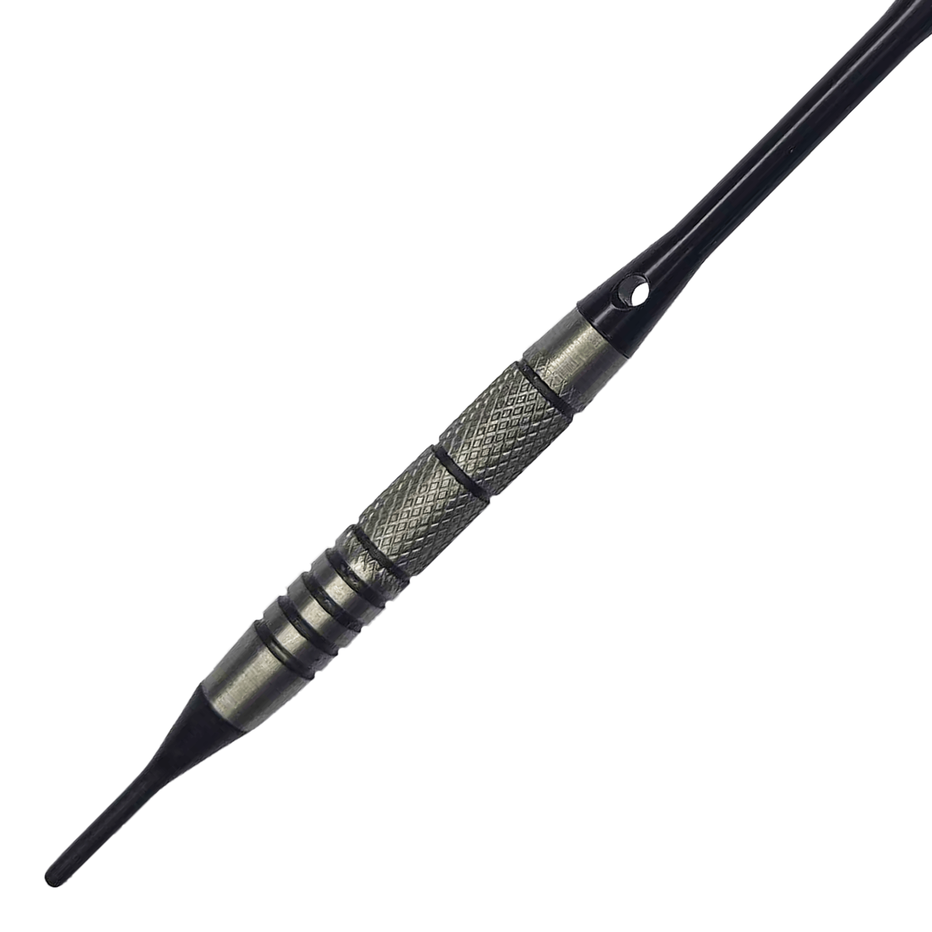 Lotki miękkie McDart 85 Tungsten V9 - 17,5 g Auf dem Bild ist ein McDart 85er Tungsten V9 Softdart mit einem Gewicht von 17,5 g zu sehen. Der Dartpfeil hat eine metallische Griffzone mit feiner Riffelung für besseren Halt.