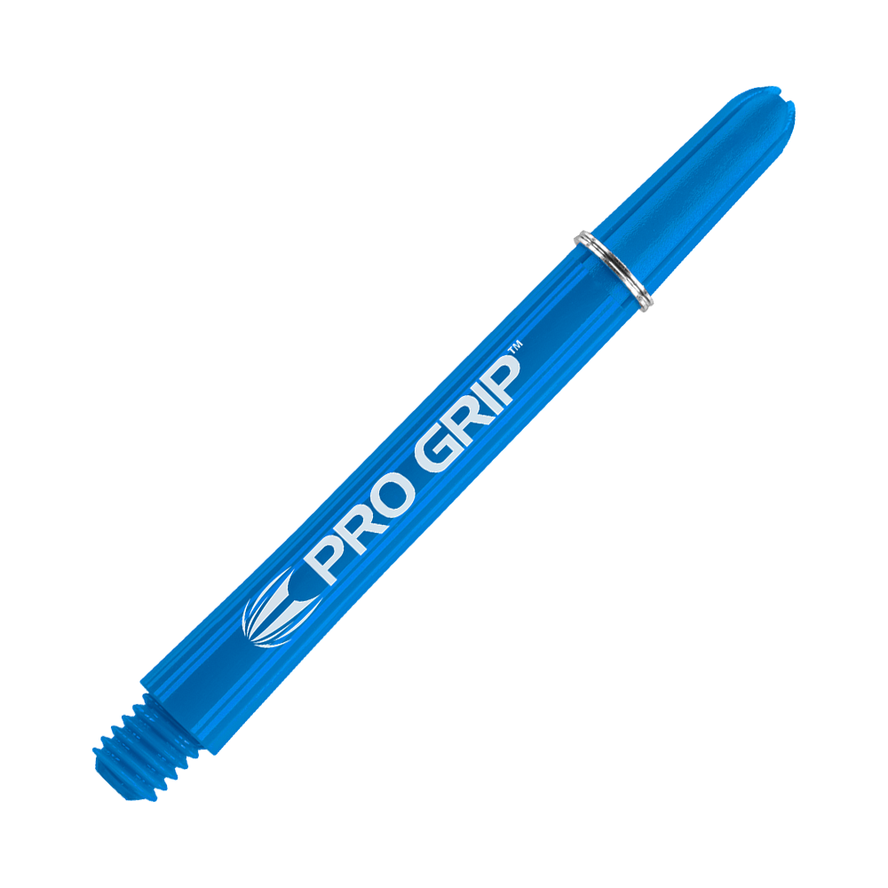Das Bild zeigt einen blauen Pro Grip Shafts für Darts. Auf dem Schaft steht in weißer Schrift "PRO GRIP".