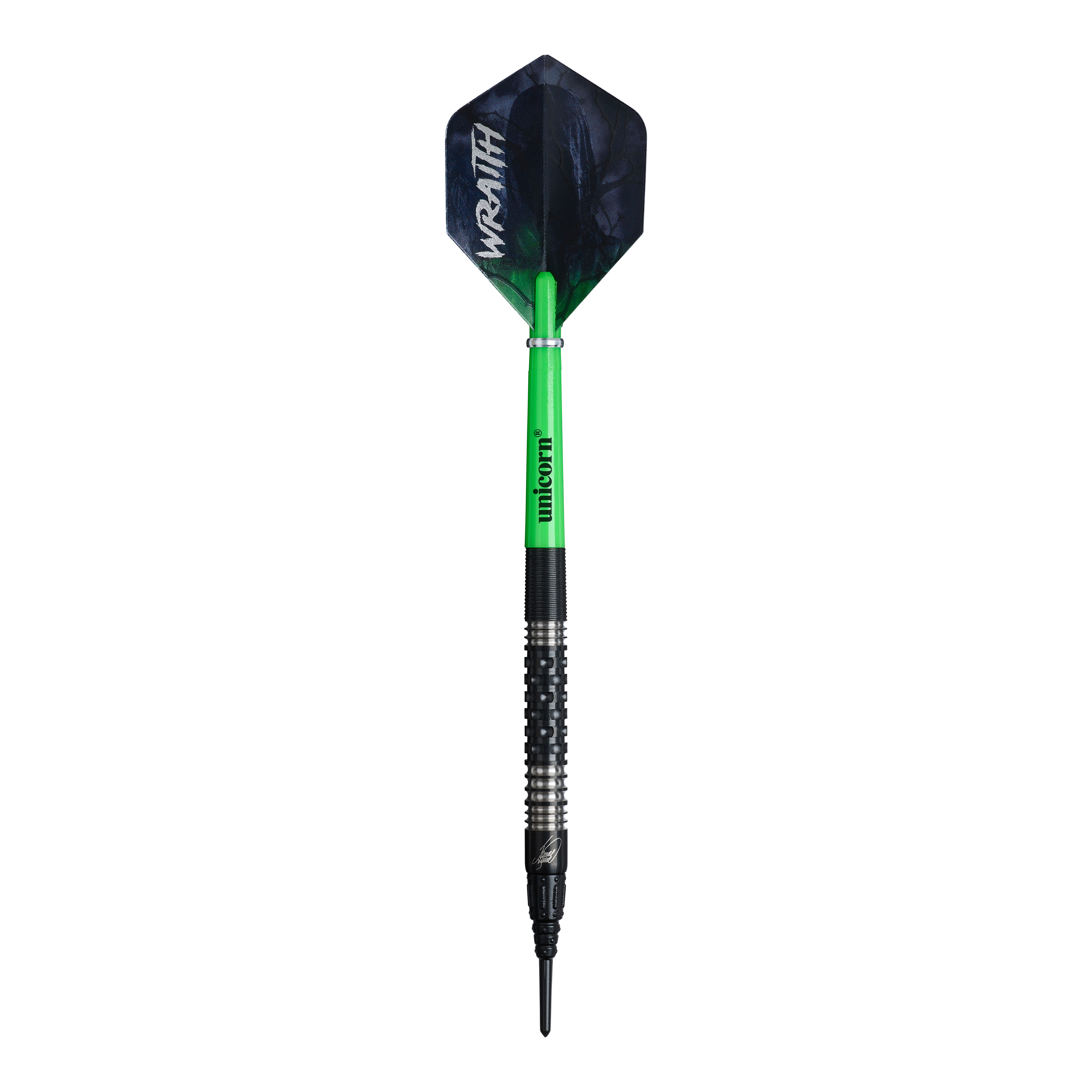 Das Foto zeigt die Unicorn Wraith James Wade Softdarts - 19g. Es handelt sich um hochwertige Softdarts für ambitionierte Spieler.