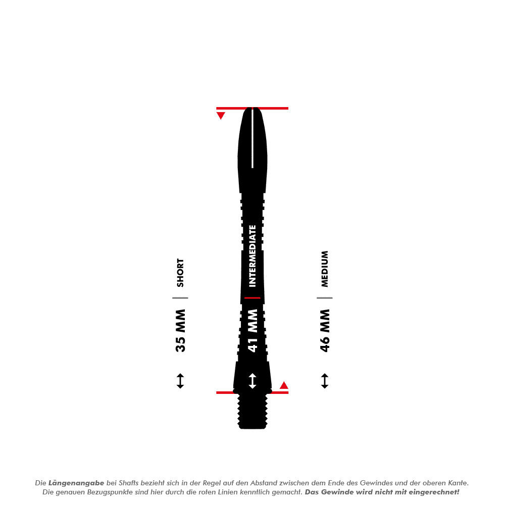 7013_Winmau_Triad_Aluminium_Shafts_5_41mmPJiRGAEcltQZ0 Das Bild zeigt einen 41 mm langen Aluminiumschaft für Darts, der als "Intermediate" gekennzeichnet ist. Die rote Markierung deutet darauf hin, dass das Gewinde bei der Längenangabe nicht mit eingerechnet wird.