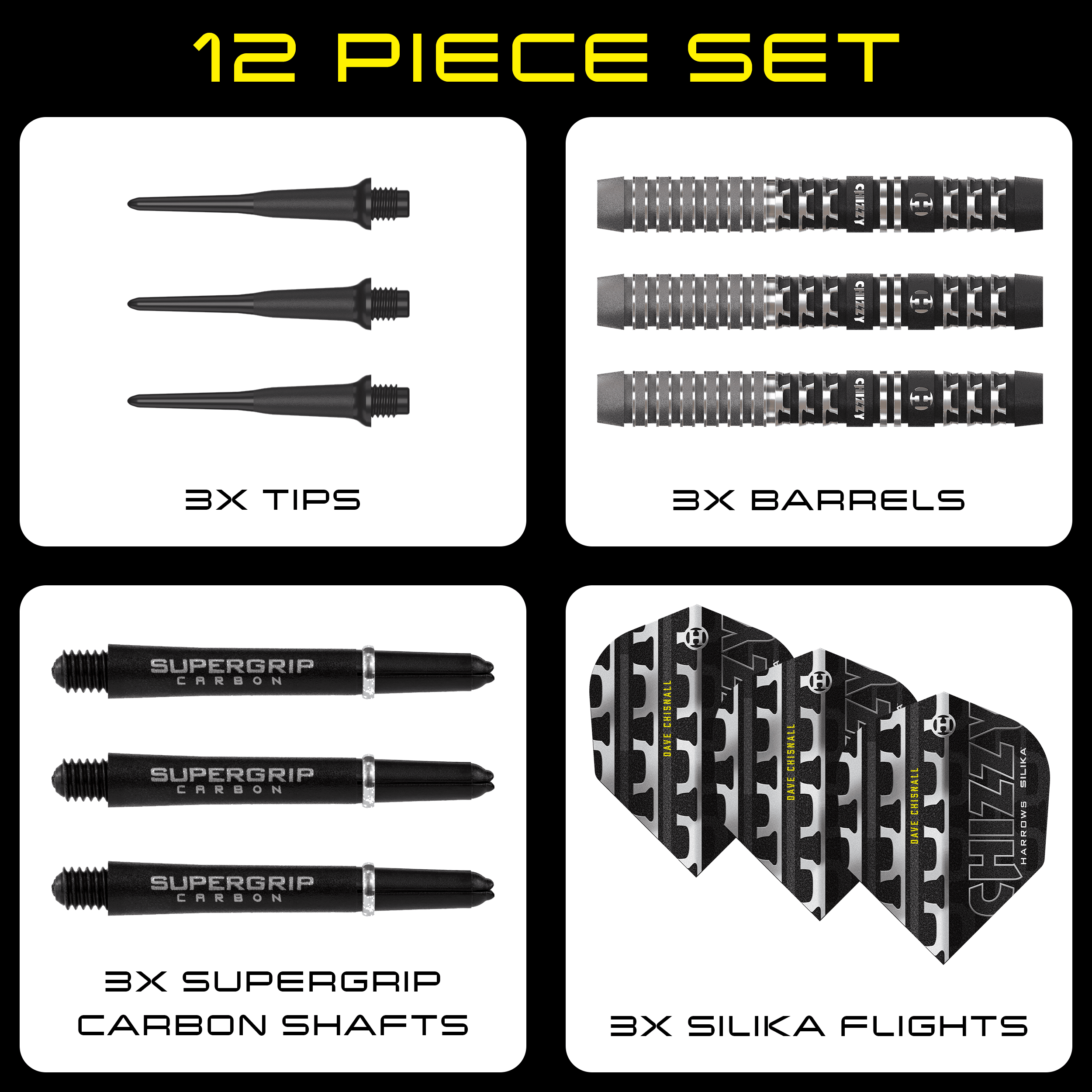 Harrow's Dave Chisnall Chizzy Series 4 miękkie lotki Zu sehen sind die Harrows Dave Chisnall Chizzy Series 4 Softdarts. Diese Softdarts bieten eine ausgezeichnete Qualität für Dartliebhaber.