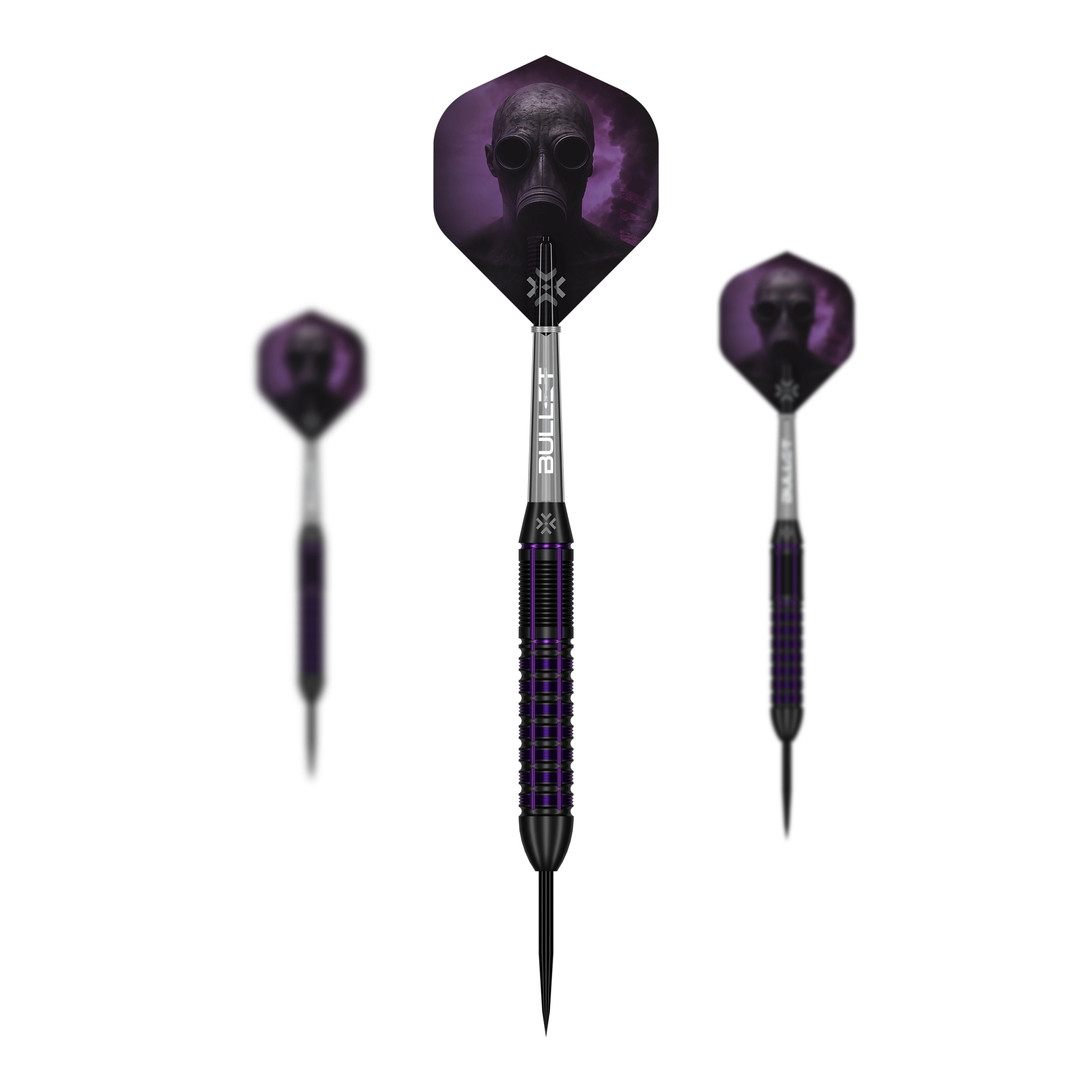 Strzałki Bullet Toxic Brass Steel Darts - 23g Das Bild zeigt das Set Bullet Toxic Brass Steeldarts - 23g. Das Set enthält mehrere Steeldart-Pfeile aus Messing.