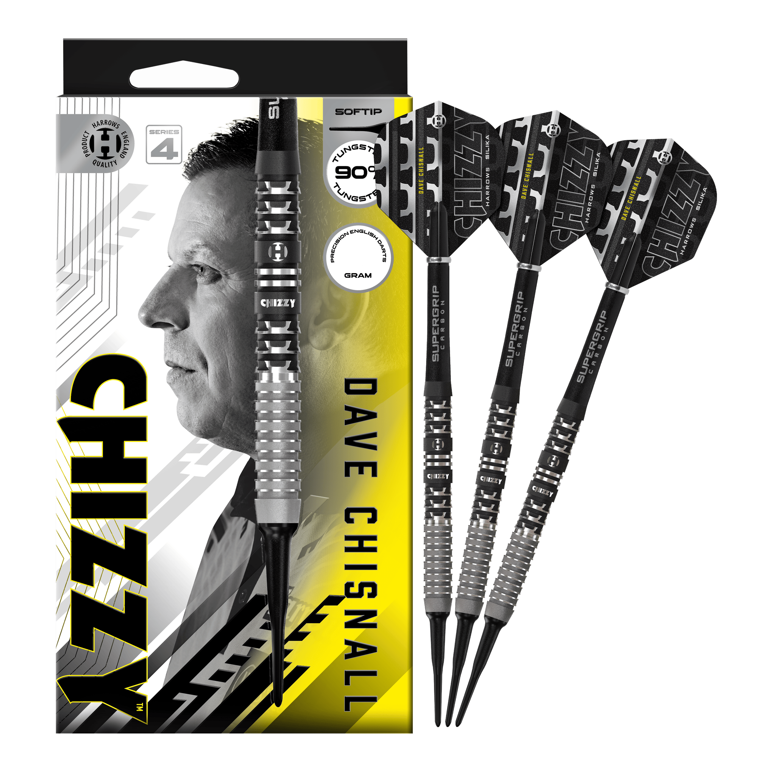 Harrow's Dave Chisnall Chizzy Series 4 miękkie lotki Hier sieht man die Harrows Dave Chisnall Chizzy Series 4 Softdarts. Sie sind ideal für Softdart-Spieler.