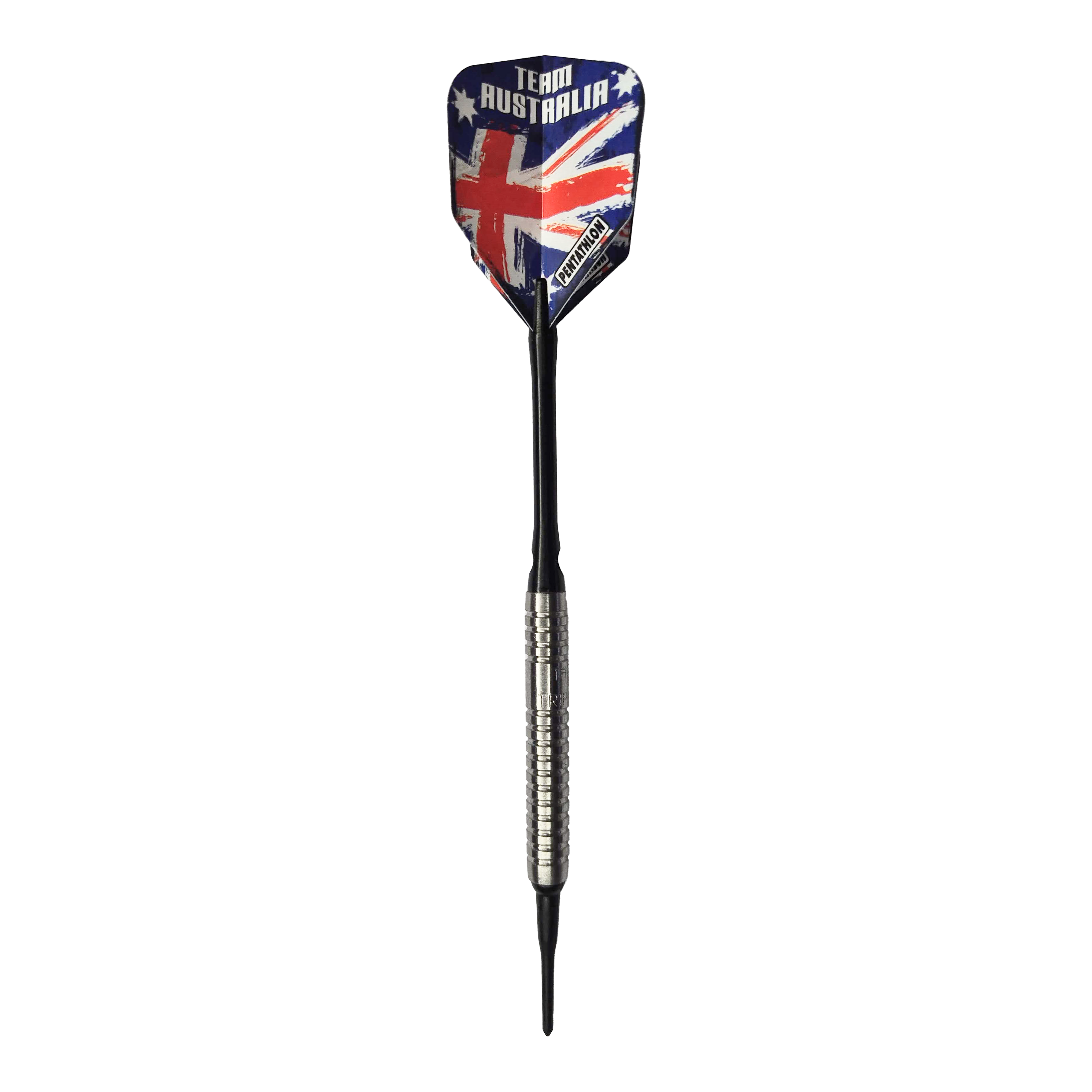 Lotki McDart 85 Tungsten V5 Soft Darts - 16g Auf dem Bild ist ein Softdart namens "McDart 85er Tungsten V5" mit einem Gewicht von 16g zu sehen. Der Flight zeigt das Design der australischen Flagge und die Aufschrift "Team Australia".