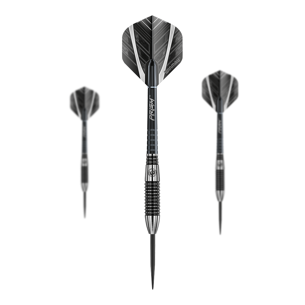 Die Abbildung zeigt die Winmau Blackout Variante 2 Steeldarts. Das Produkt ist für Dartspieler geeignet und in einem Set erhältlich.