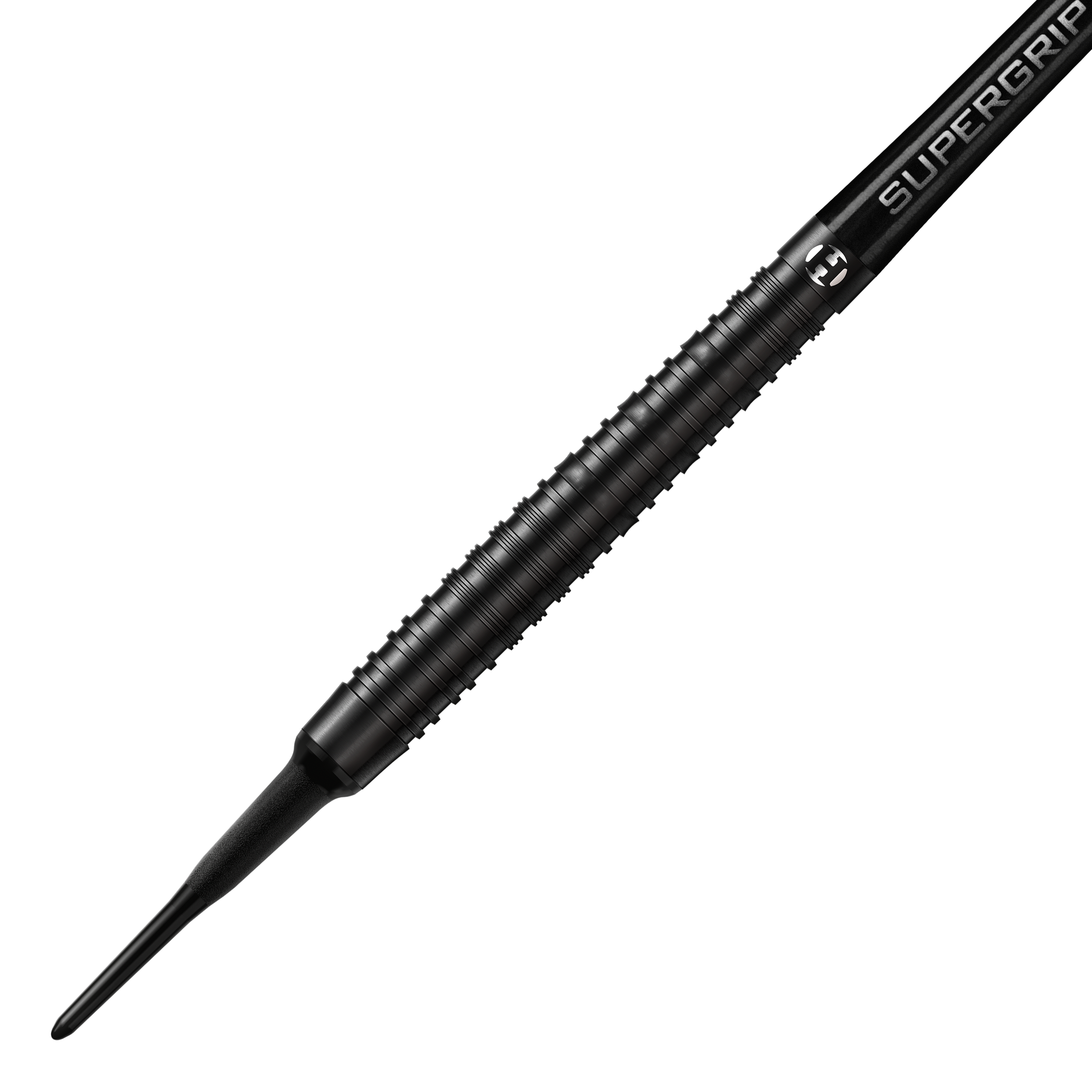Miękkie lotki Harrows NX90 Black Edition Dieses Bild zeigt den Harrows NX90 Black-Edition Softdart. Der Dart ist komplett schwarz und hat eine geriffelte, griffige Oberfläche.