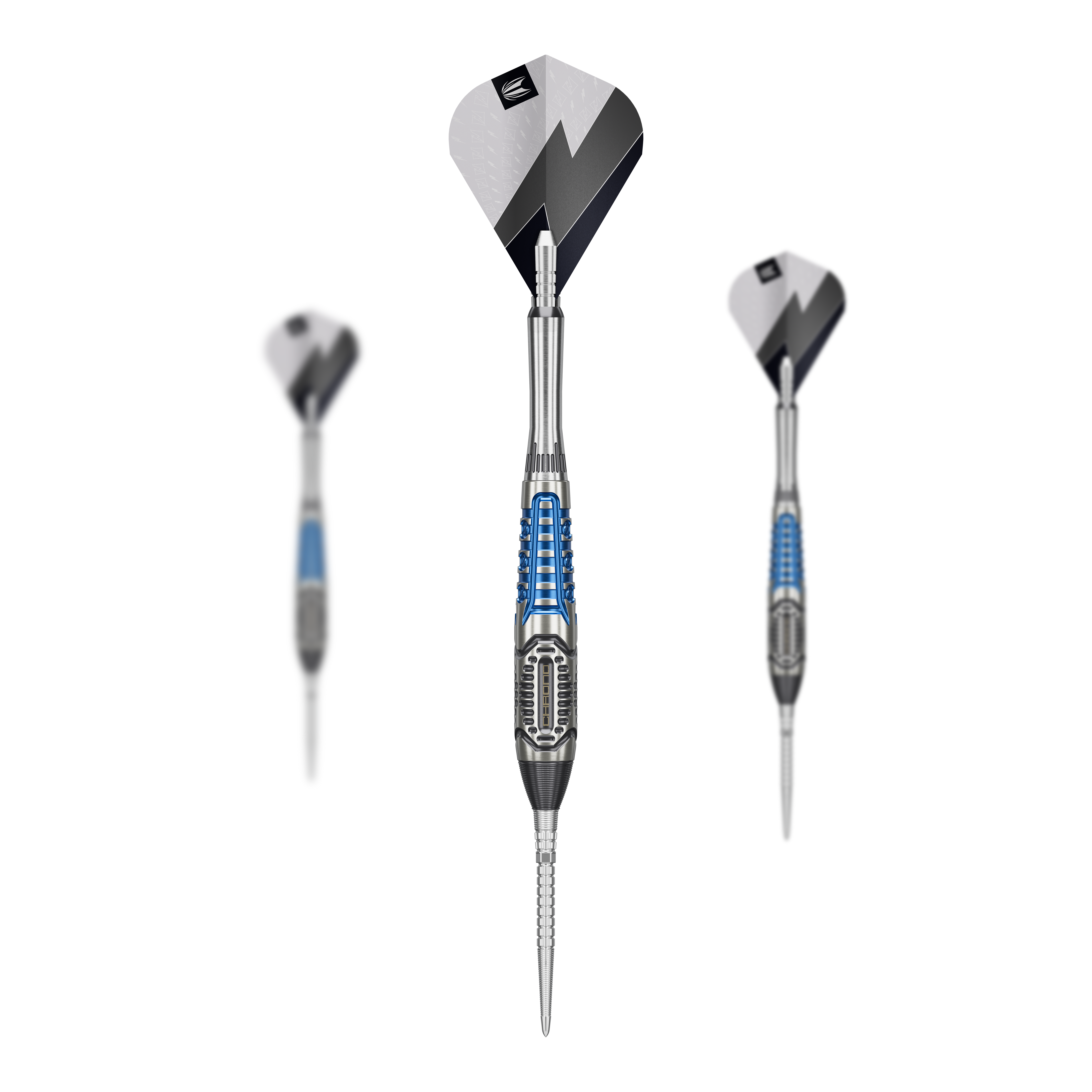 Stalowe lotki Target Phil Taylor Power X Chrono Swiss Points Das Bild zeigt die Target Phil Taylor Power X Chrono Swiss Points Steeldarts. Gezeigt wird ein Satz Darts mit spezieller Gestaltung.