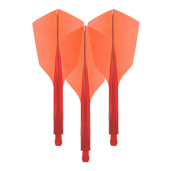 Condor Ax 120 Flight System Clear Red - Wąski Das Bild zeigt drei rote Dartflights aus Kunststoff mit schmaler Form. Es handelt sich um das Produkt "Condor Axe 120 Flight-System Clear Red - Narrow".