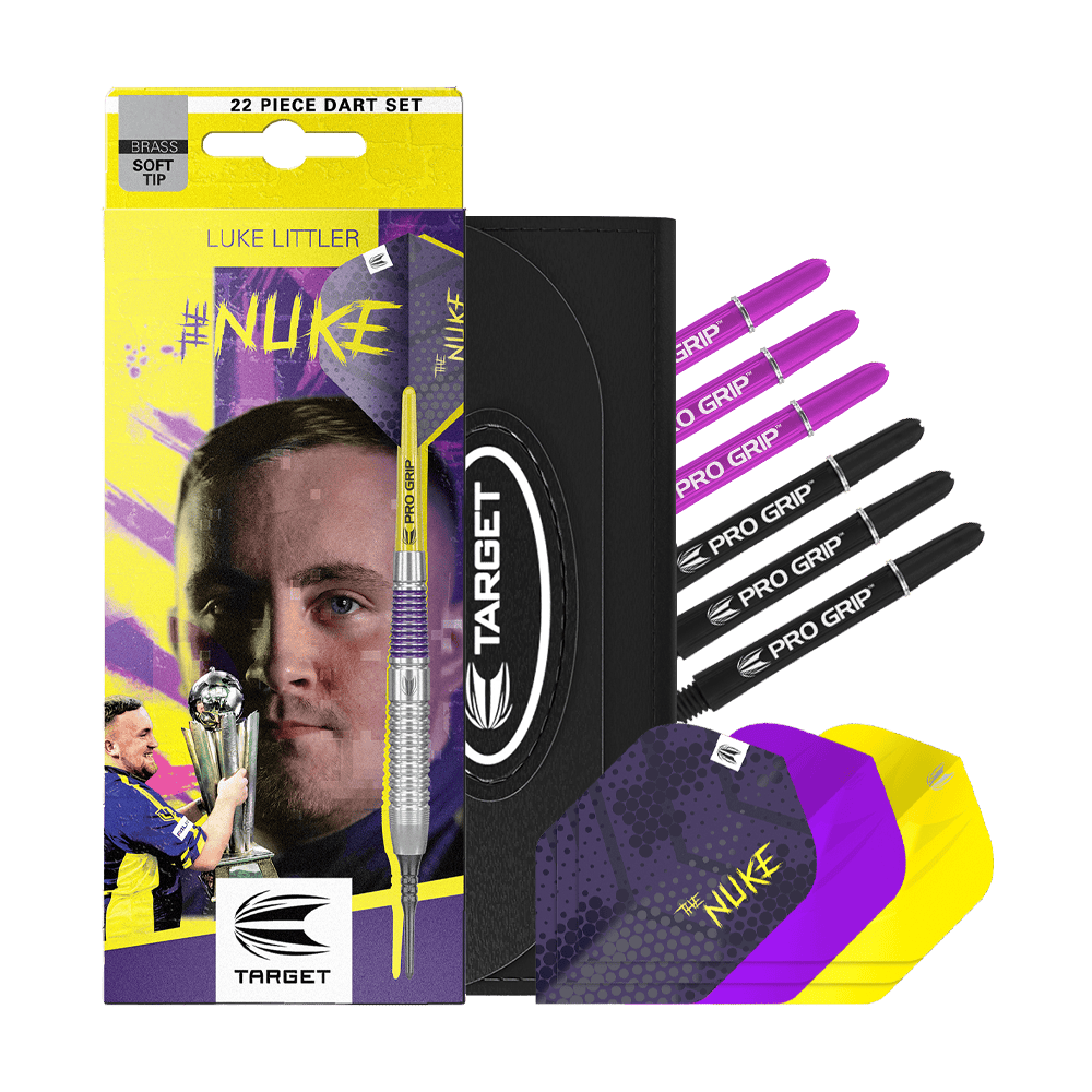 Lotki miękkie Target Luke Littler Brass - 19 g Das Bild zeigt die Target Luke Littler Brass Softdarts - 19g. Die Darts eignen sich zum Spielen auf elektronischen Dartboards.