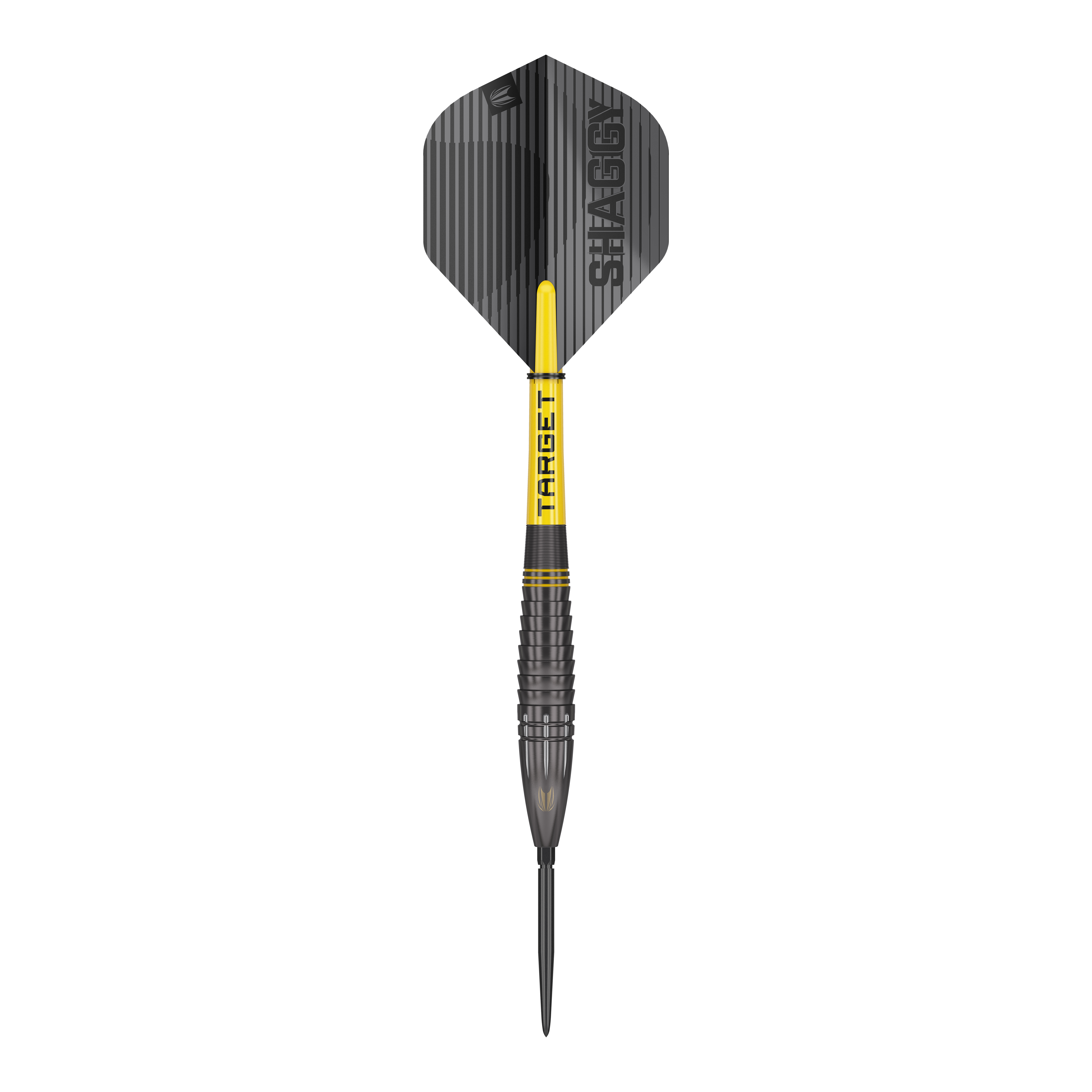 Lotki stalowe Target Scott Williams Shaggy Black Swiss Point Dies ist ein Target Scott Williams Shaggy Black Swiss Point Steeldart. Der Dart hat ein schwarzes Design mit gelben Akzenten und der Aufschrift "SHAGGY" auf dem Flight.