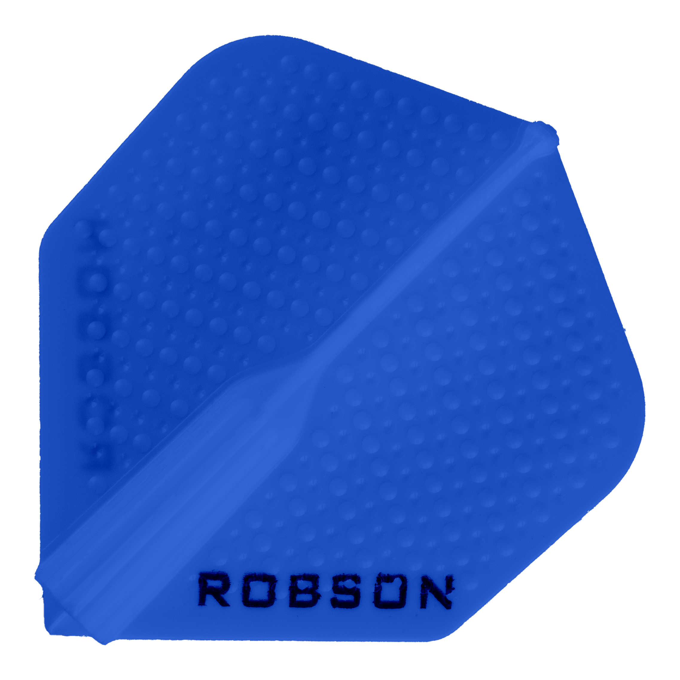 Robson Plus Dimple Flights - Blau Das Bild zeigt ein blaues Dart-Flight mit dem Namen "Robson Plus Dimple Flights - Blau". Auf dem Flight ist das Wort "ROBSON" in schwarzer Schrift zu sehen.