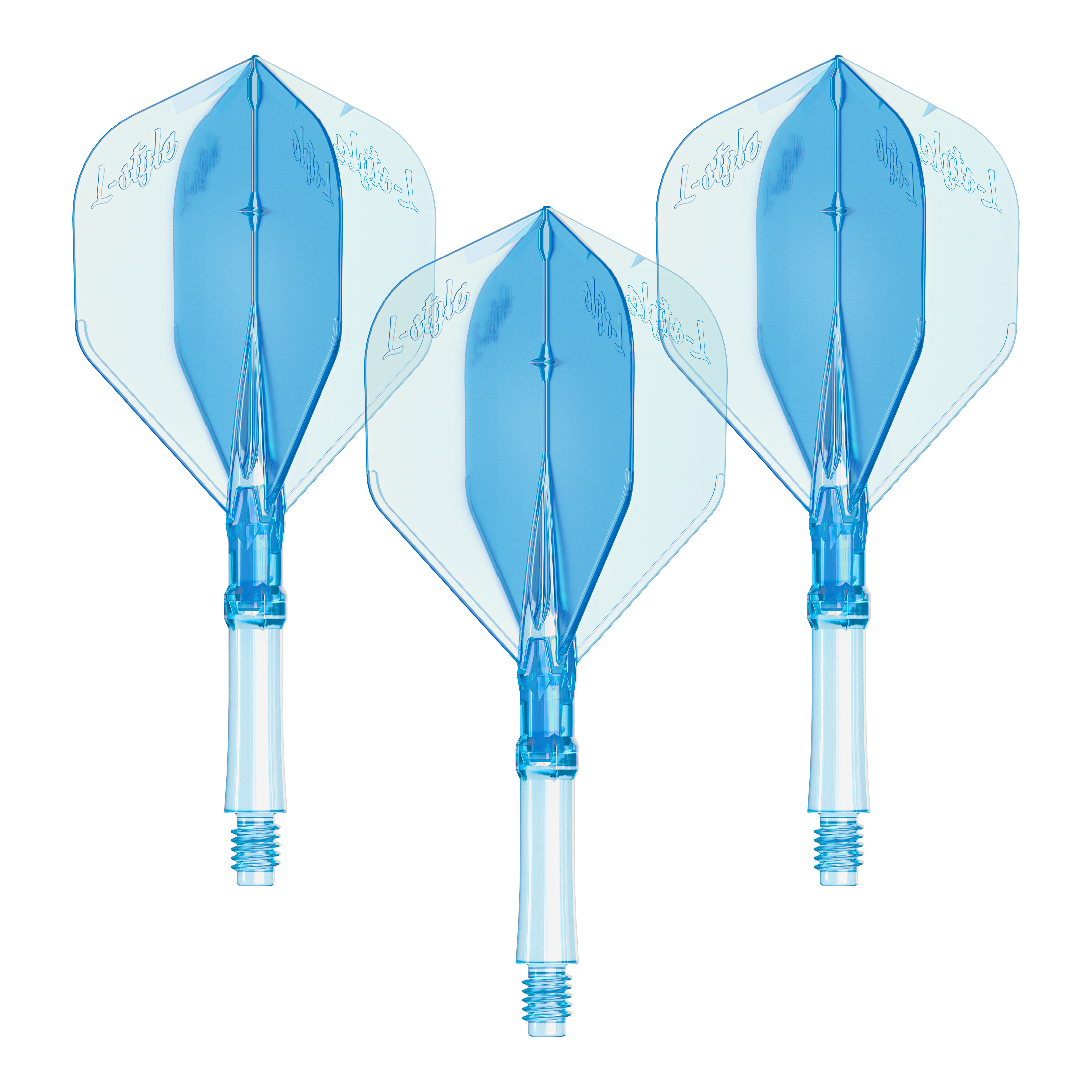 Loty L-Style L-Sytem - Clear Blue Das Bild zeigt ein Set L-Style L-System Flights in klarblau, mittlere Größe 260. Es handelt sich um Zubehör für Dartpfeile.