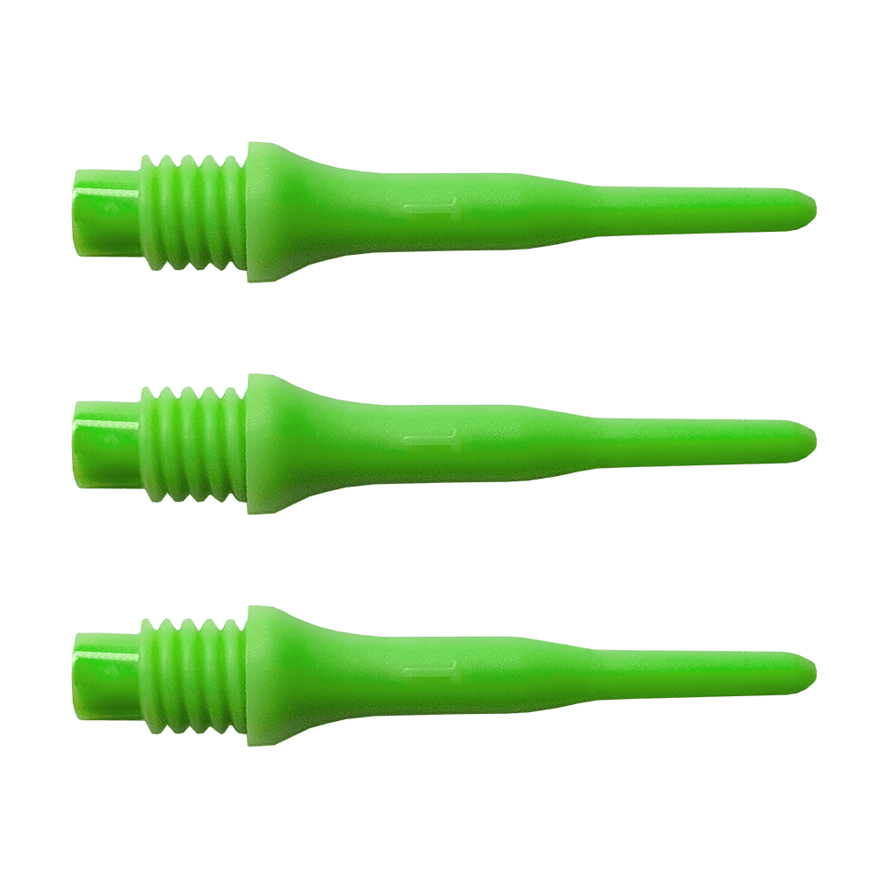 896_Bulls_Tefo_X_Softdart-Spitzen_100erPack_Gr-n_1 Das Bild zeigt drei grüne Spitzen für Soft-Darts. Diese Spitzen gehören zum Produkt "Bulls Tefo X Spitzen (100er Pack)".