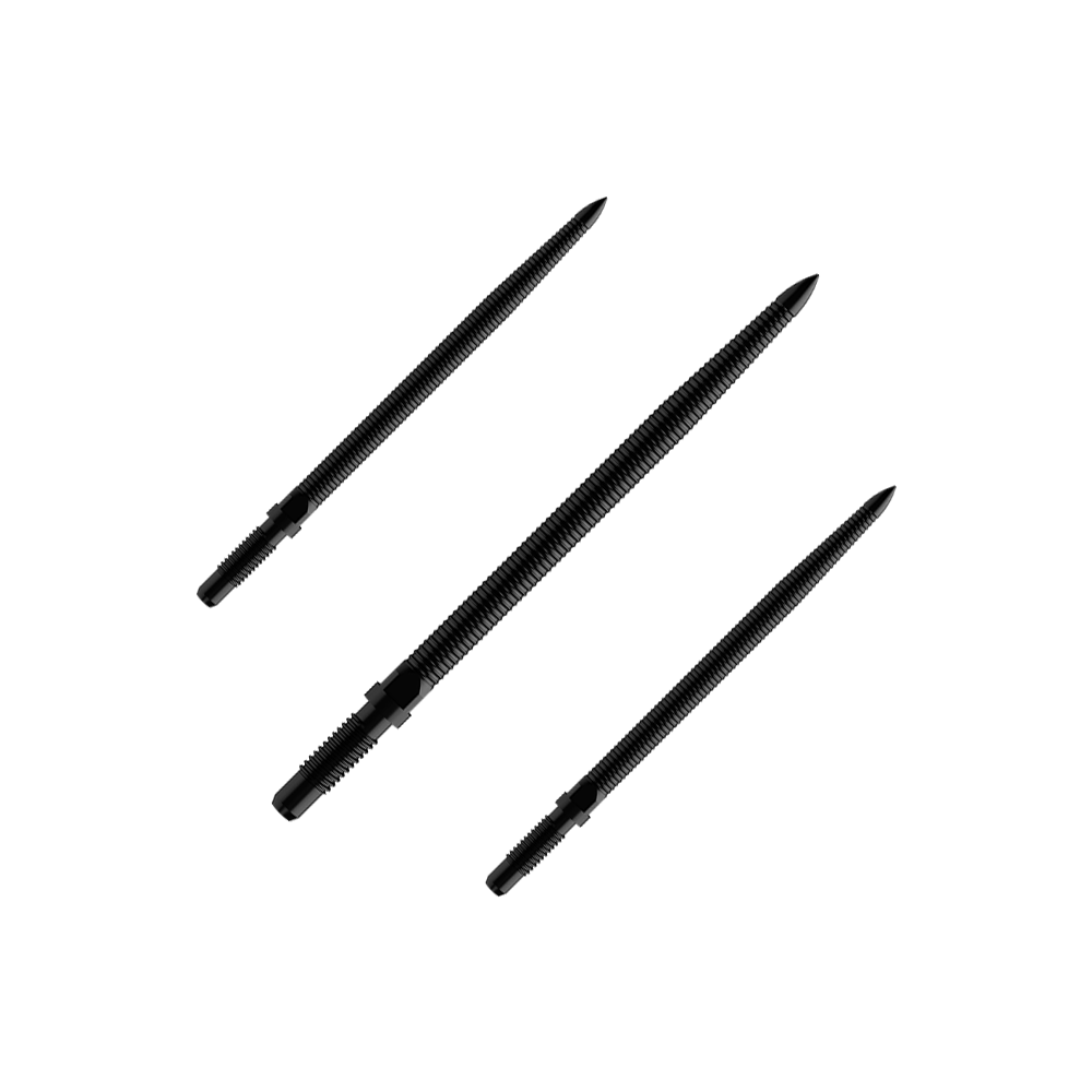 Abgebildet ist ein Set von Dartspitzen mit MicroGrip und schwarzer Farbe. Der Dateiname lautet BU57704_BullsNL_Convertible_Points_MicroGrip_Schwarz_32mm_1Set.