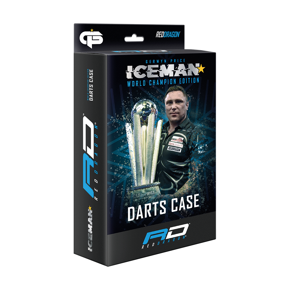 X0611_Red_Dragon_Gerwyn_Price_World_Champion_Dartcase_4 Die Verpackung zeigt das Produkt "Red Dragon Gerwyn Price World Champion Dartcase". Auf der Vorderseite sind ein Dartspieler, eine Trophäe und der Schriftzug "Darts Case" abgebildet.