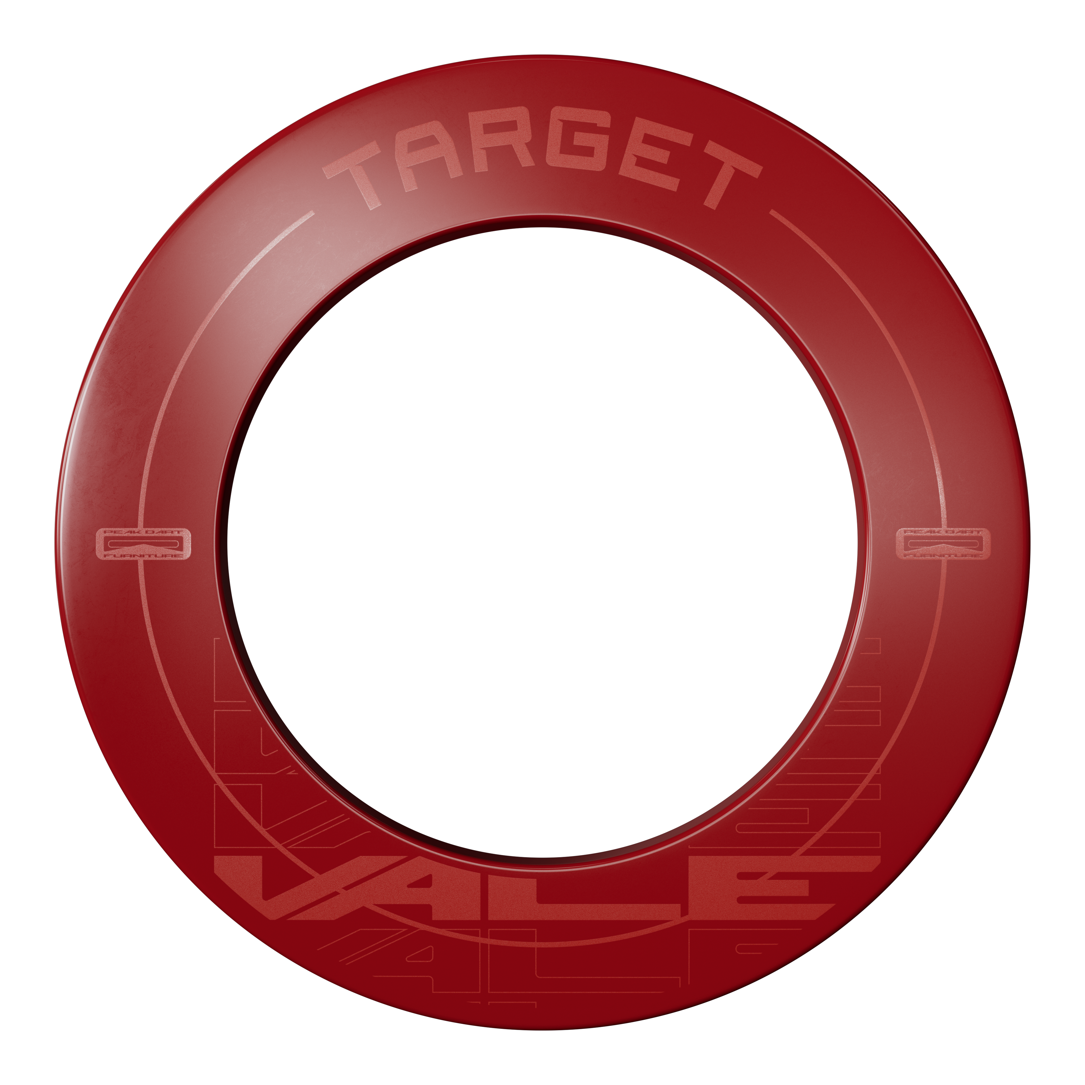 Tarcza do darta Target VALE Das Bild zeigt einen roten Dartboard-Surround mit der Aufschrift "TARGET VALE". Der Surround ist rund und schützt die Wand rund um die Dartscheibe.
