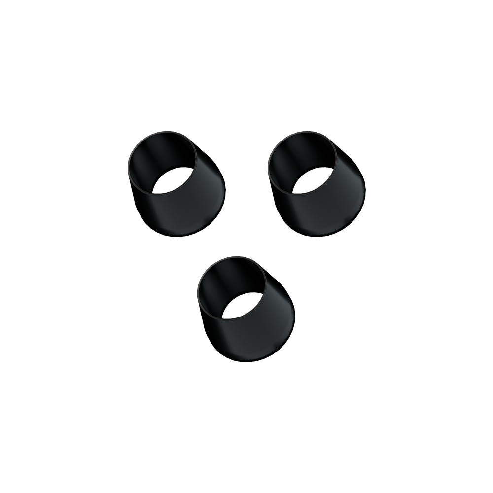 641_Winmau_Trident_180_Kappen_2 Das Bild zeigt drei schwarze Winmau Trident 180 Kappen. Sie sind rund und leicht schräg geformt.