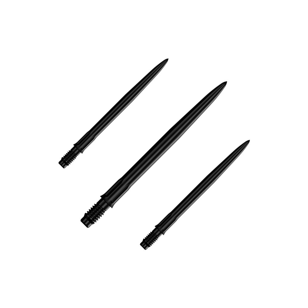 Końcówki do lotek Mission R2.5 Rapid Point SM1 – czarne Das Bild zeigt ein Set schwarzer Dartspitzen mit einer Länge von 30 mm. Mehrere Spitzen sind nebeneinander zu sehen.
