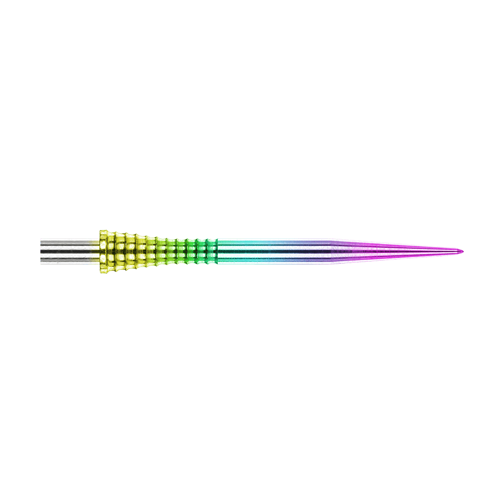 Groty do rzutek Red Dragon Raptor Gripped Rainbow ze stali 30 mm Auf dem Bild ist eine Red Dragon Raptor Gripped Rainbow Steeldartspitze mit einer Länge von 38 mm zu sehen. Die Spitze besitzt einen farbigen Regenbogeneffekt und eine geriffelte Grifffläche.