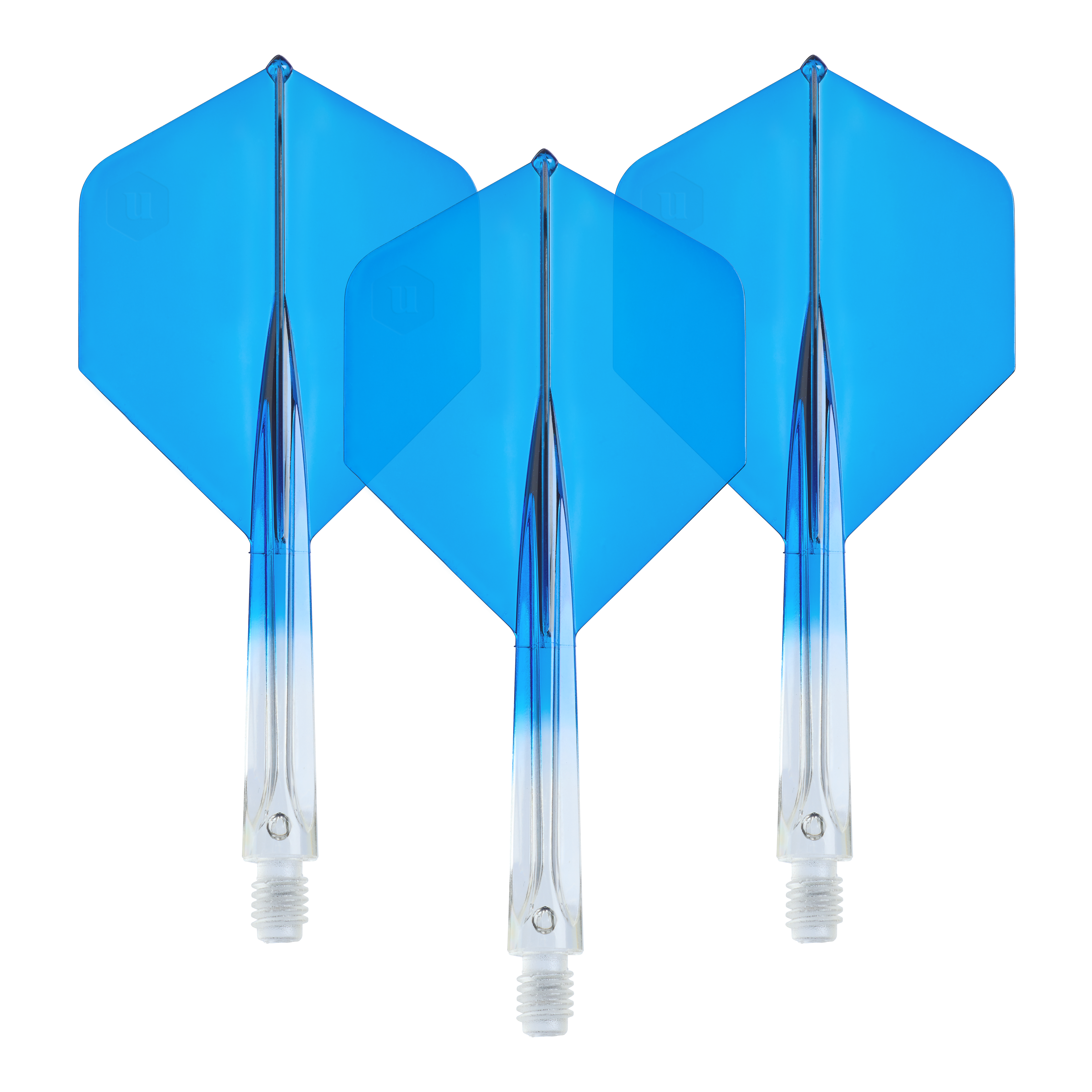 Unicorn Forge Dwukolorowe No2 Standardowe Lotki - Przezroczysty Niebieski Unicorn Forge Two Tone No2 Standard Flights in Klar Blau, Medium, als Set dargestellt. Sie eignen sich zum Auswechseln für Dartpfeile.