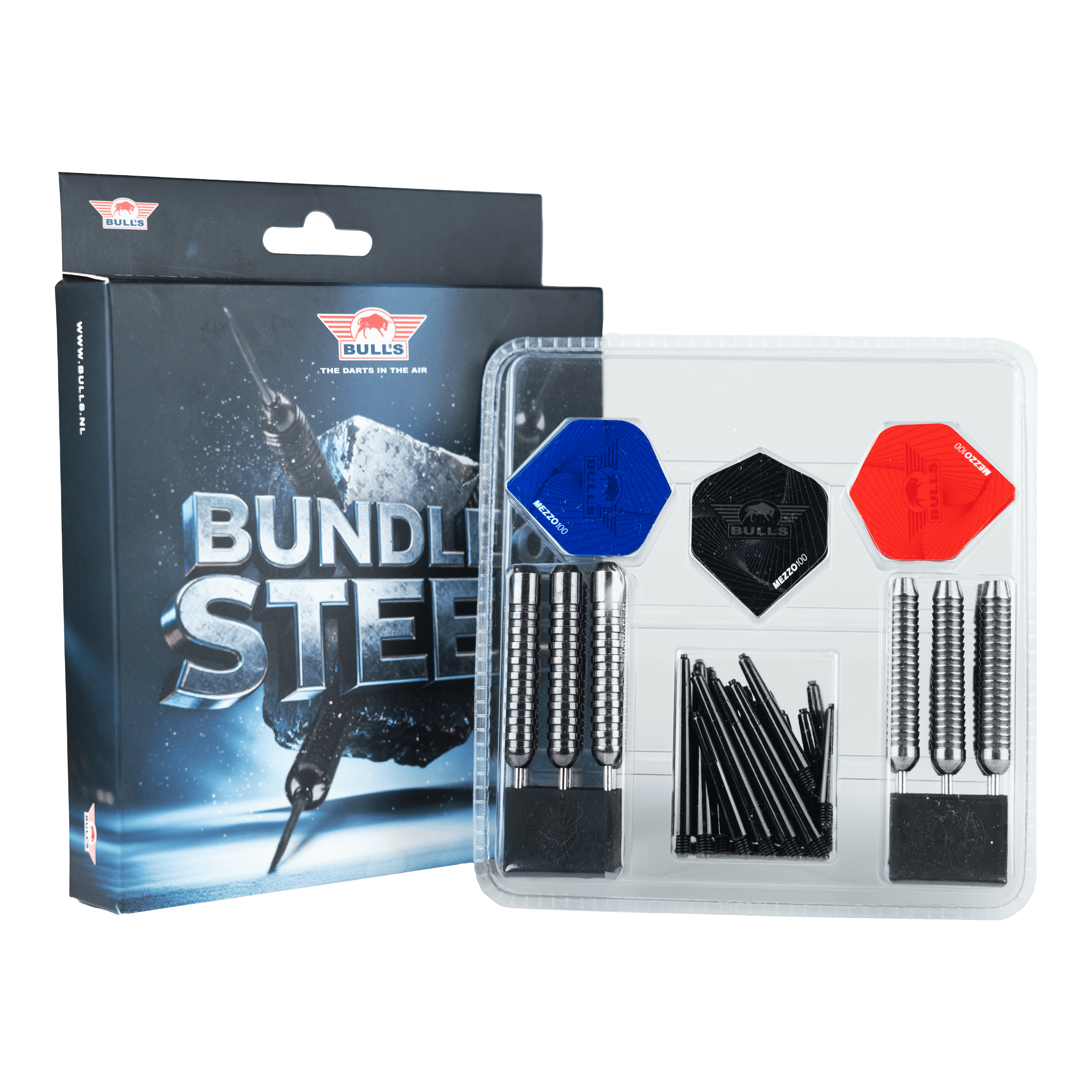Zestaw stalowych rzutek Bulls NL - 4 zestawy mosiężnych rzutek Steeldarts Das Bild zeigt das Produkt Bulls NL Bundle Of Steel - 4 Sets Brass Steeldarts. Es handelt sich um ein Set aus vier Messing-Steeldart-Sets.
