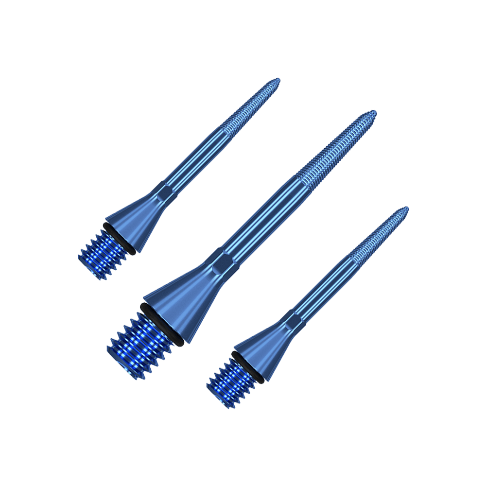 380164_Target_Titanium_Swiss_Point_Nano_Conversion_Points_Blau_26mm_1 Das Bild zeigt drei blaue Target Swiss Point Nano Conversion Points. Sie sind spitz zulaufend und haben ein Gewinde am unteren Ende.