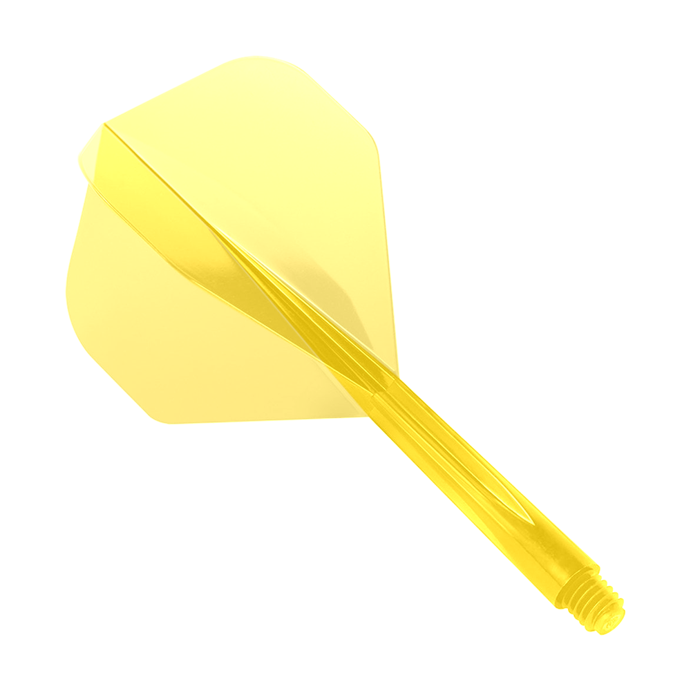 _Condor_Zero_Stress_Clear_Yellow_Flight_System_Standard_1 Das Bild zeigt das Produkt "Condor Zero-Stress Clear Yellow Flight System Standard". Es handelt sich um ein durchsichtiges, gelbes Dartflight-System mit Standardform.