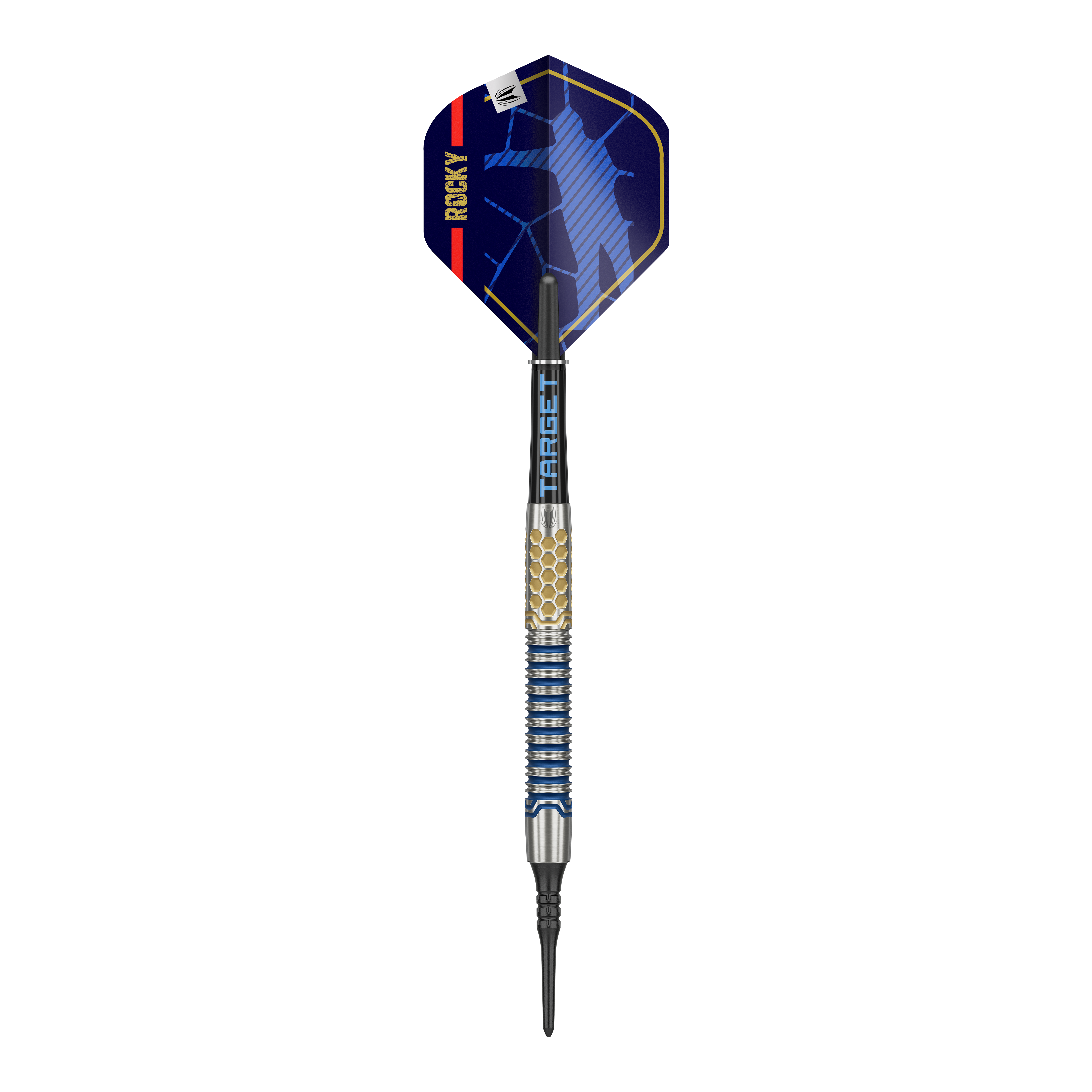 Target Josh Rock GEN1 Miękkie lotki - 20g Das Bild zeigt einen Target Josh Rock GEN1 Softdart mit einem Gewicht von 20g. Der Dartpfeil hat ein modernes Design mit blauen und goldenen Akzenten.