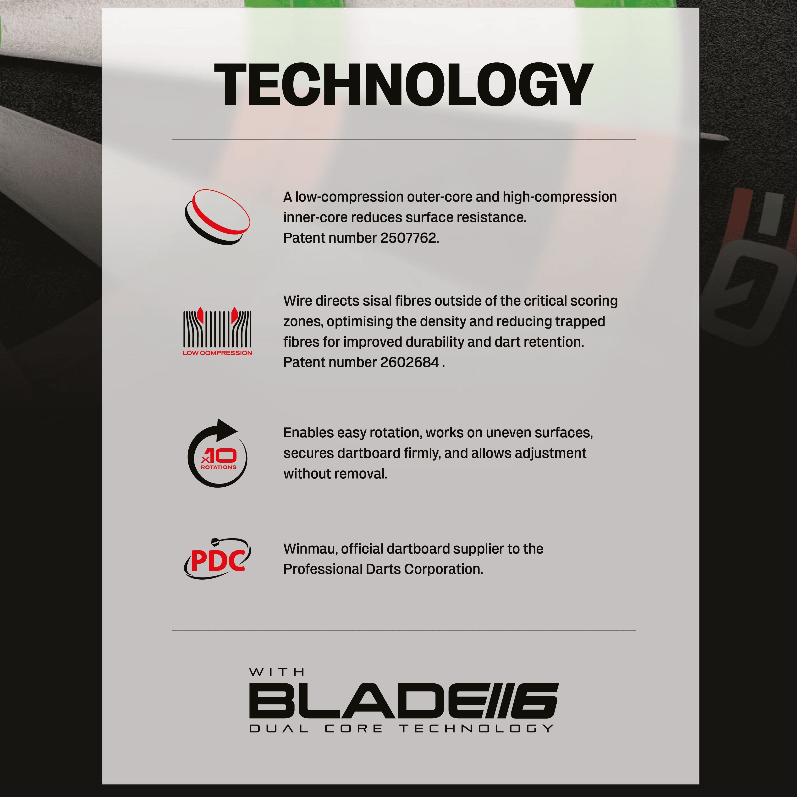 Das Bild zeigt das Winmau Equalizer Steeldartboard. Es handelt sich um ein hochwertiges Steeldartboard für Dartspieler.