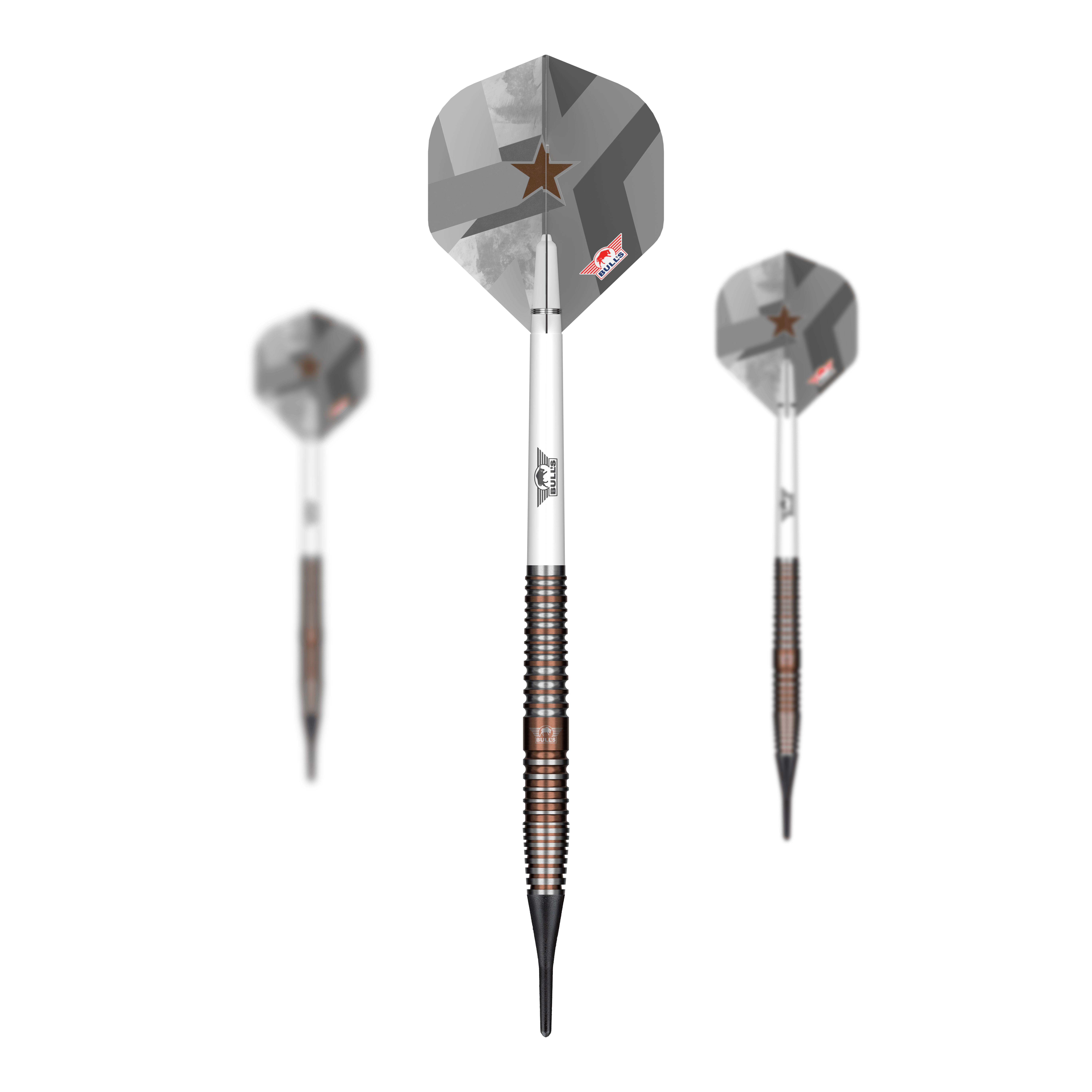 Bulls NL Max Hopp E5 miękkie lotki - 20g Das Bild zeigt die Bulls NL Max Hopp E5 Softdarts mit einem Gewicht von 20g. Diese Softdarts sind speziell für präzises Dartspiel entwickelt.
