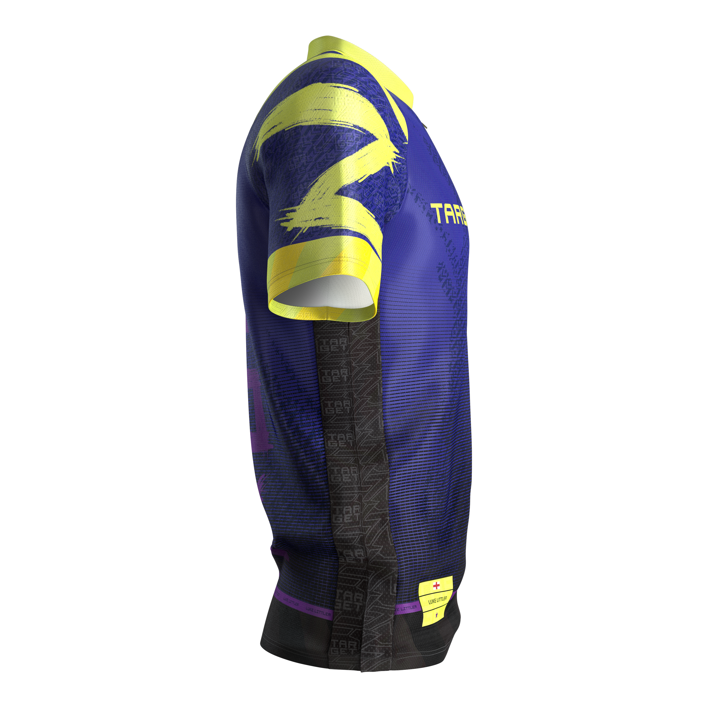 Koszulka do darta Target Luke Littler 2026 Das Bild zeigt das Target Luke Littler Dartshirt 2026. Es handelt sich um ein modernes Dartshirt für sportliche Aktivitäten.