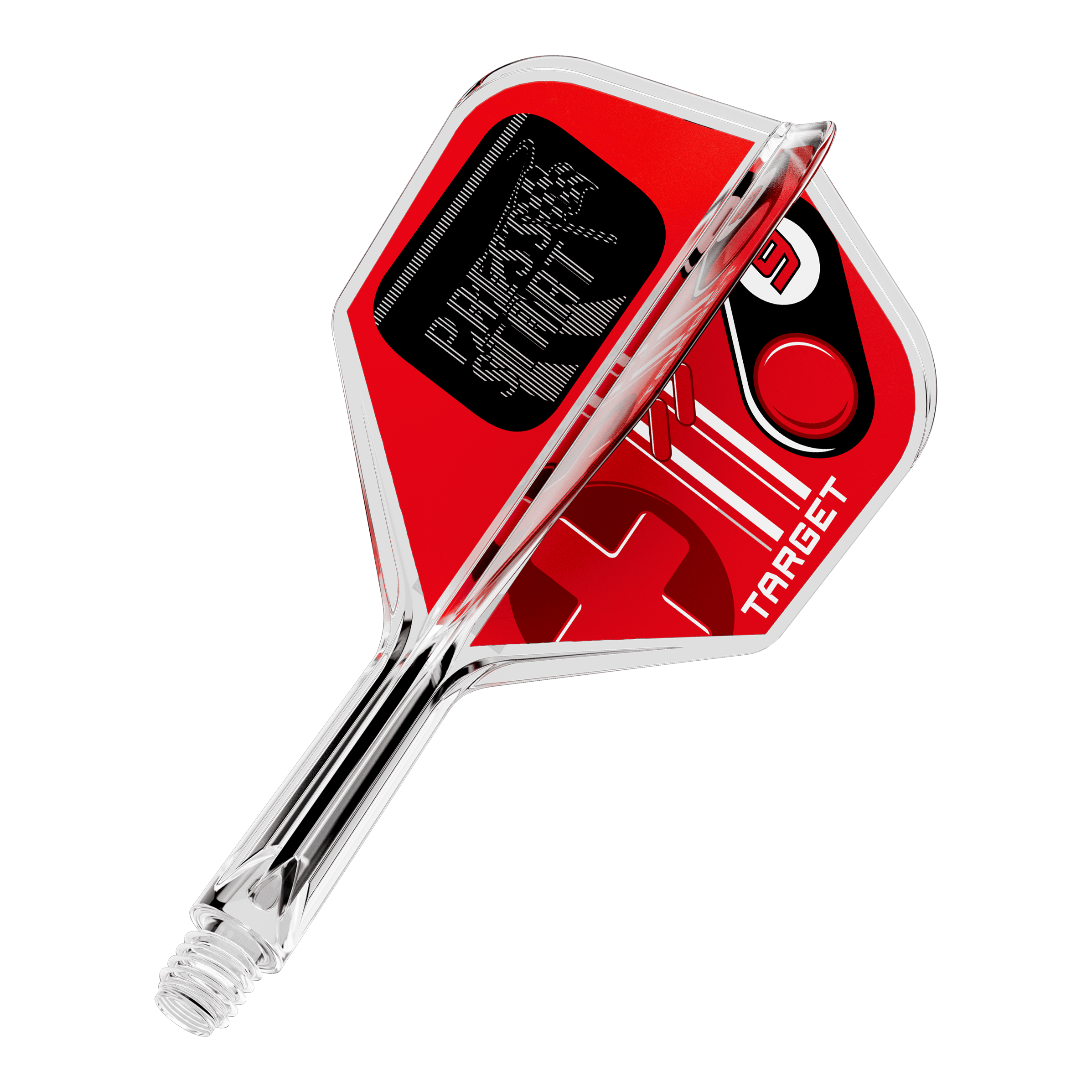 Gezeigt wird das Produkt 410582_Target_K-Flex_PressStart_No6_Flights_19mm_1. Es scheint sich um ein einzelnes Dart-Zubehörteil, zum Beispiel einen Flight, zu handeln.