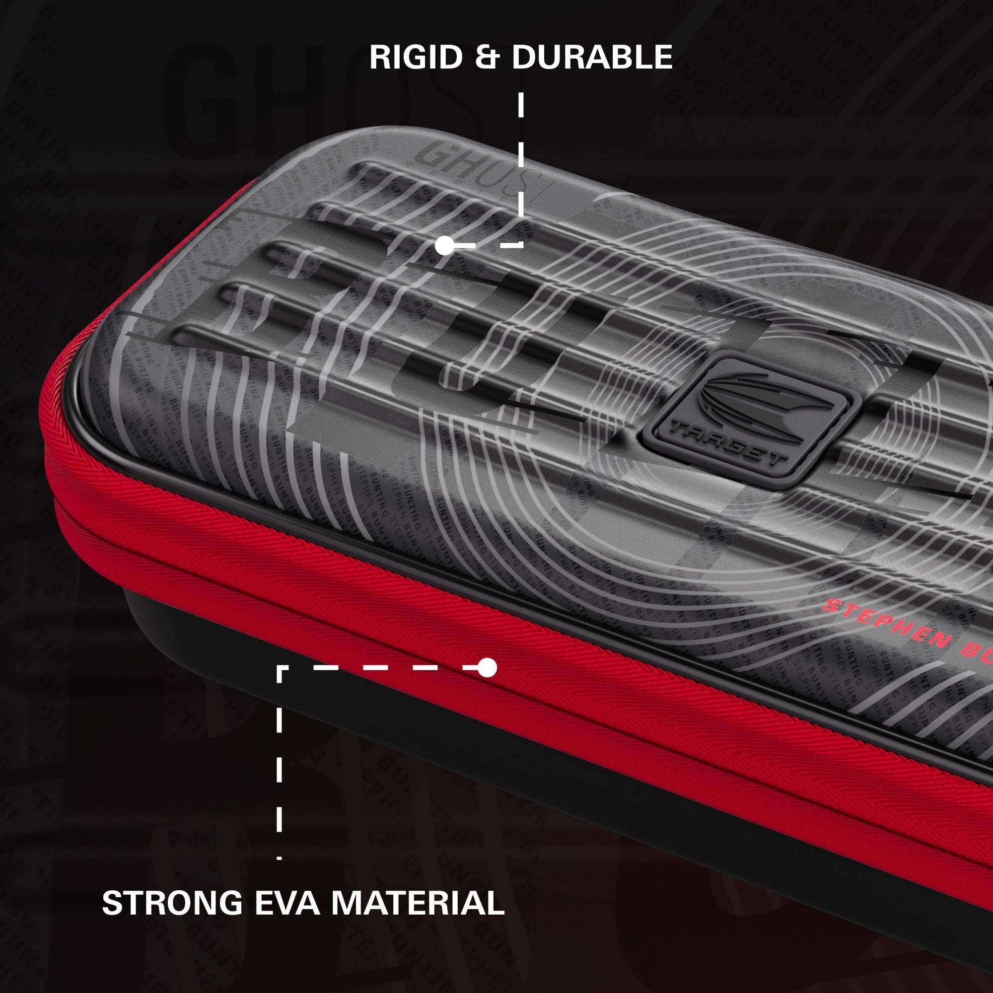 Etui na lotki Takoma Ghost Series Stephen Bunting Auf dem Bild ist das Takoma Ghost Series Stephen Bunting Dartcase zu sehen. Es ist eine Schutztasche für Darts mit dem Design von Stephen Bunting.