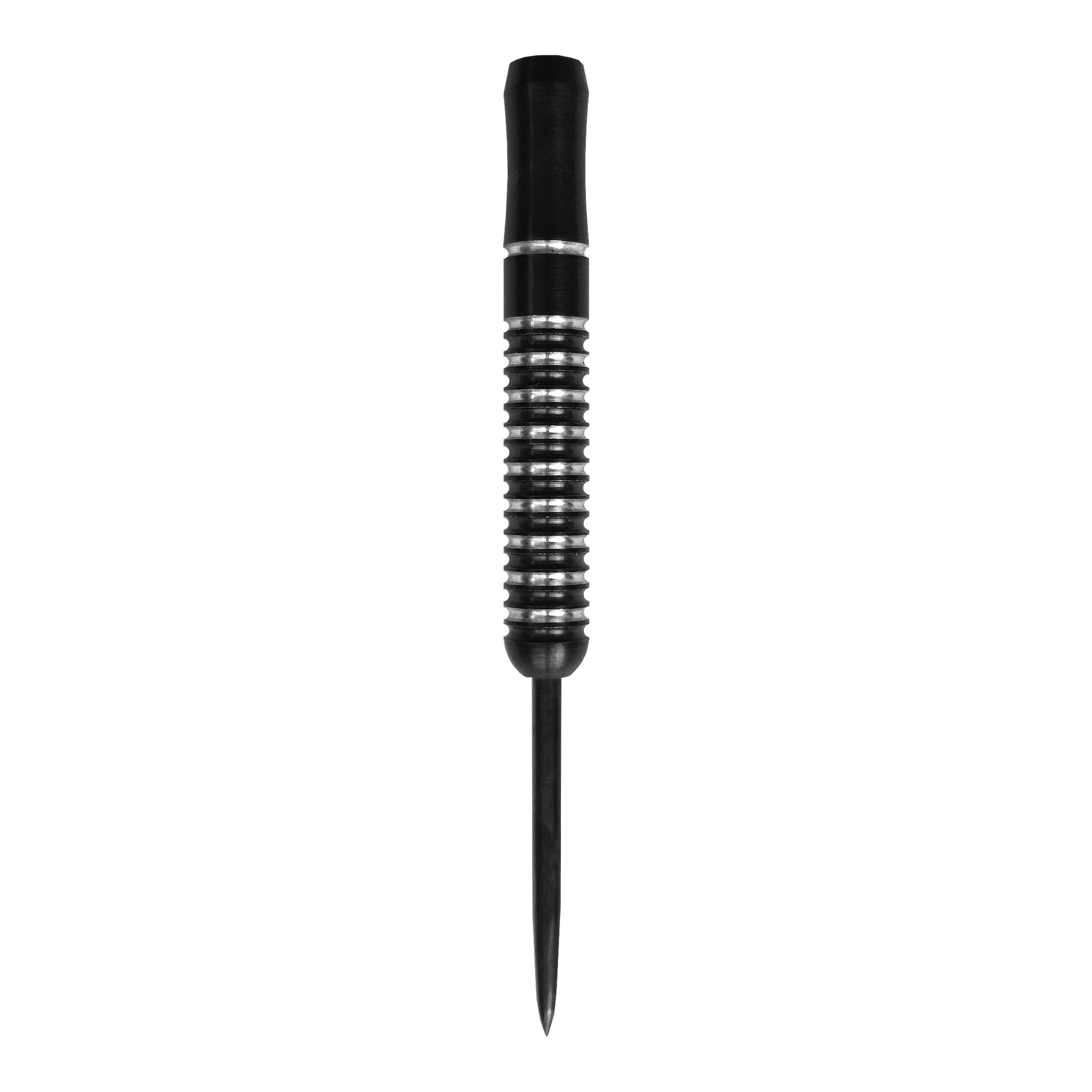 Beczki McDart Void Steeldart - 23g Das Bild zeigt einen McDart Void Steeldart Barrel mit einem Gewicht von 23g. Der Dart hat ein schwarz-silbernes Rillenmuster und eine spitze Metallspitze.