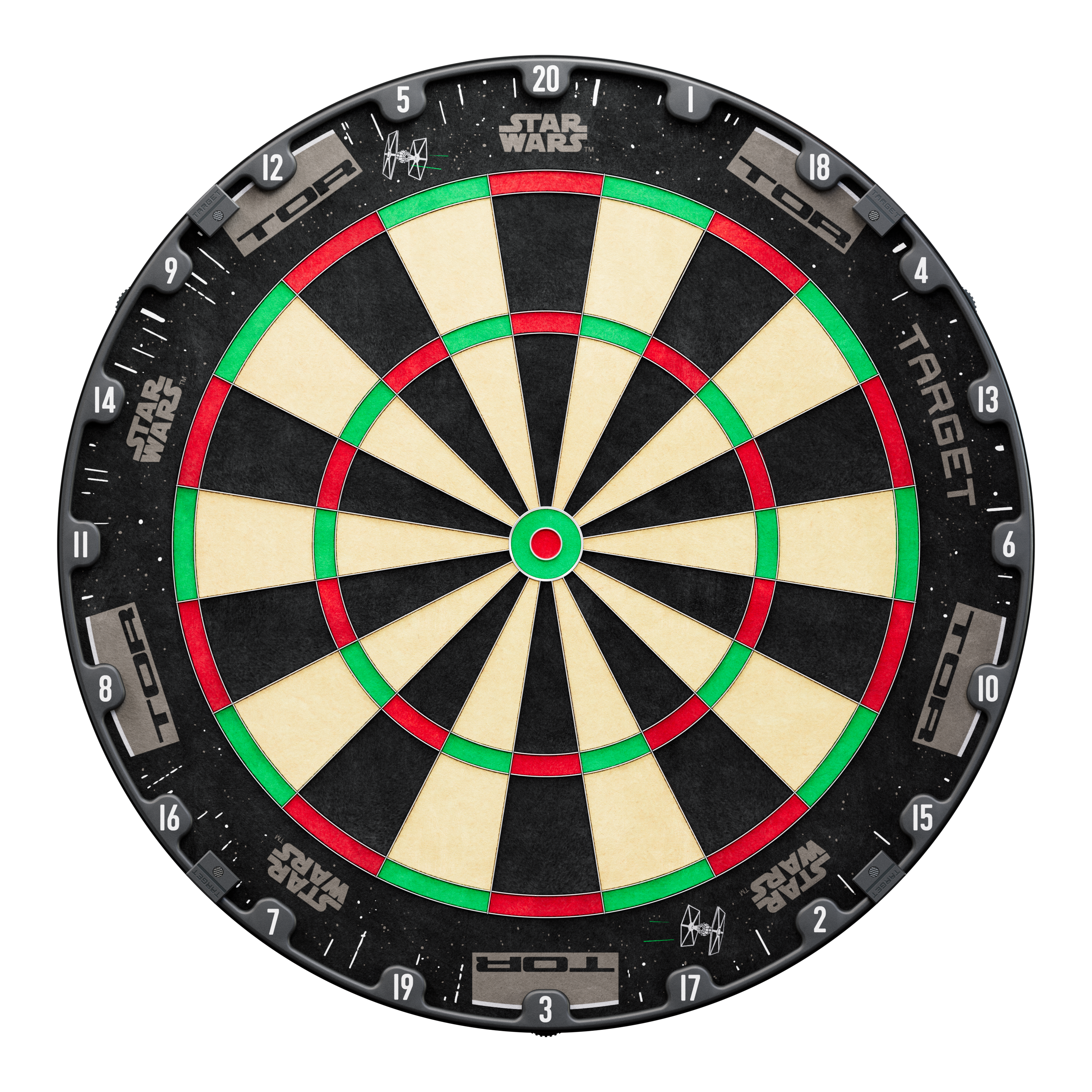 Hier sieht man das Target Star Wars Millennium Falcon Surround Board Bundle. Das Set kombiniert Star Wars Motiv mit praktischen Dart-Zubehör.