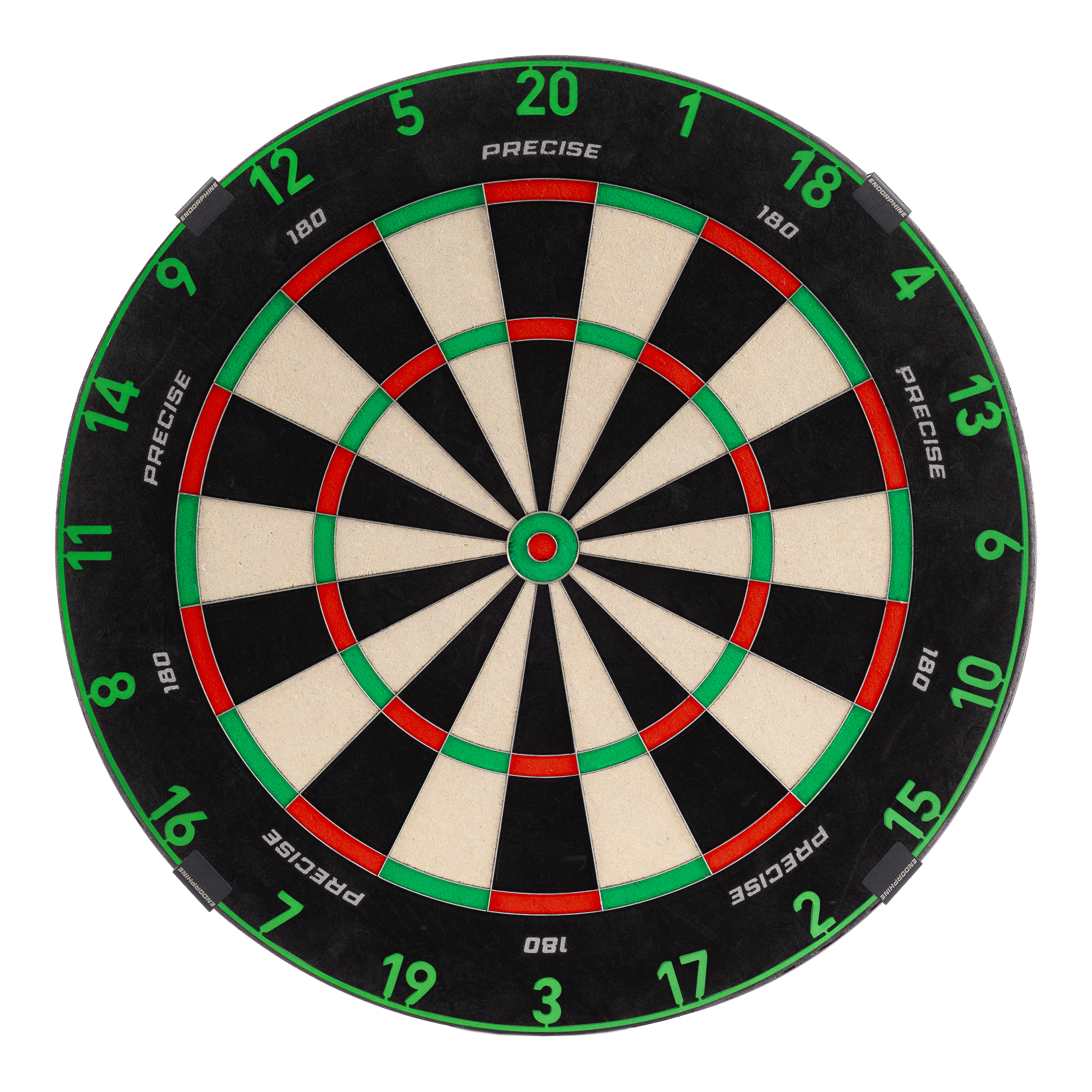 Precyzyjna stalowa tarcza do darta Endorphine 180 z pierścieniem numerowanym – szmaragdowo zielona Zu sehen ist ein Precise 180 Endorphine Steeldartboard mit Nummernring. Es bietet ein klassisches Dartboard-Design.