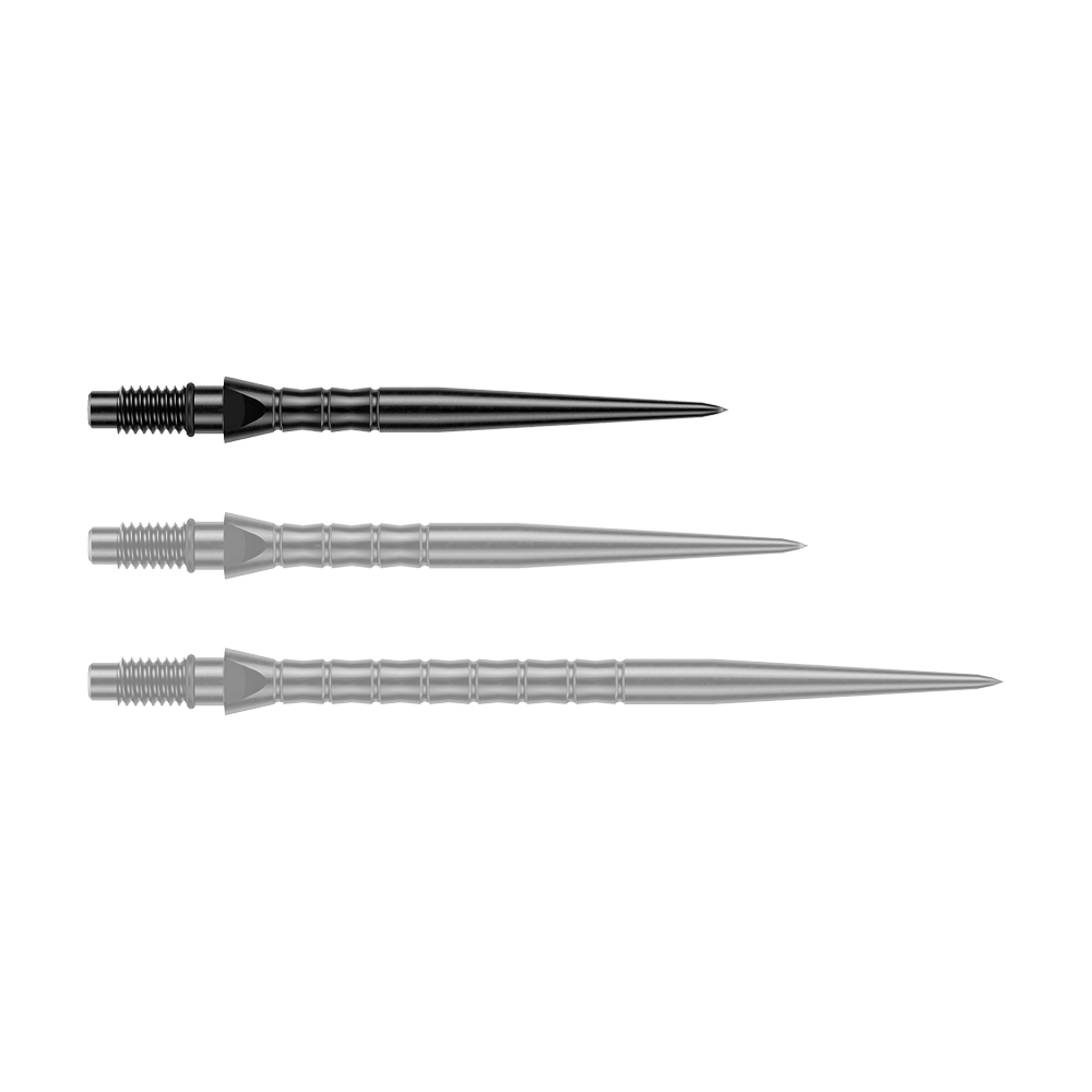 Zu sehen sind schwarze Steeldartspitzen mit einer Länge von 26 mm. Diese Spitzen eignen sich für das Dartspiel mit Steeldarts.