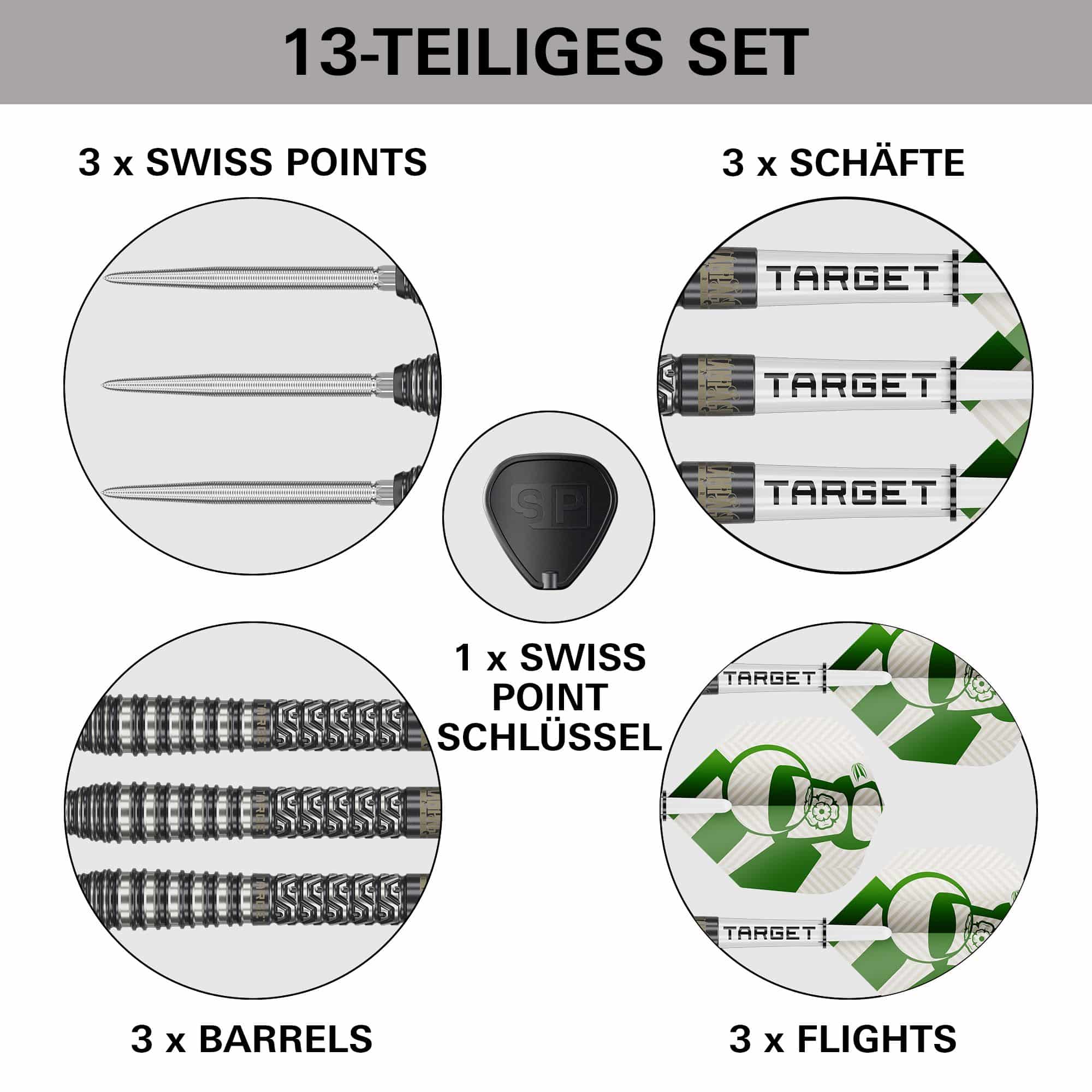 Stalowe lotki Target Charlie Manby Swiss Points Das Bild zeigt die Target Charlie Manby Swiss Points Steeldarts. Sie eignen sich für professionelle Dartspieler.